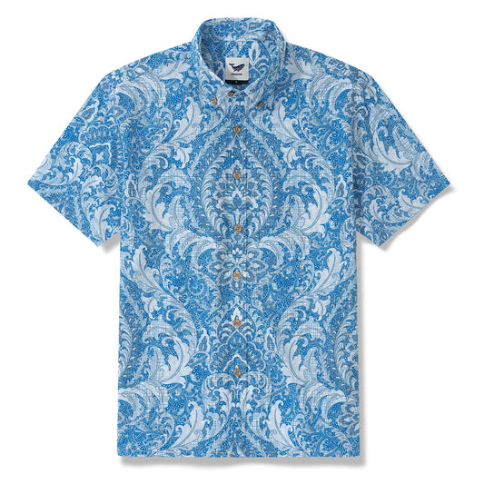 Chemise hawaïenne pour hommes Chemise à boutons cobalt rêve à manches courtes 100 % coton Chemise Aloha
