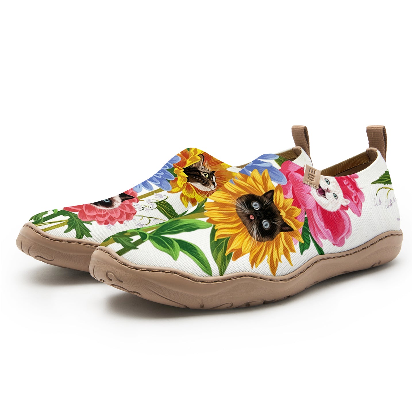 Chaussures à glissière d'art pour femmes Yiume confortable coups de chaussures décontractées en tricot, félin floral
