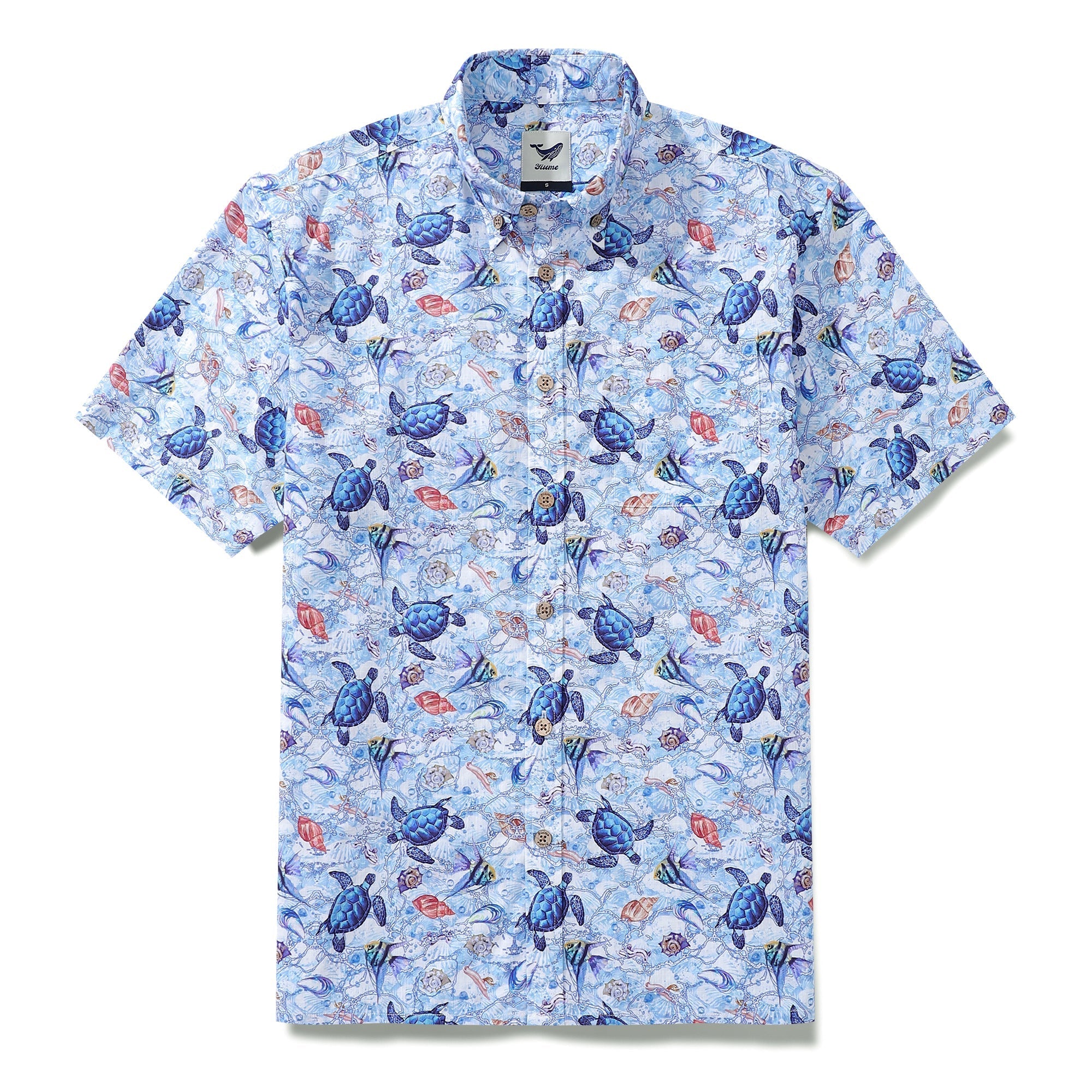 Chemise Homme Tortue Bleue Chemise Hawaïenne en Coton Boutonnée à Manches Courtes Aloha