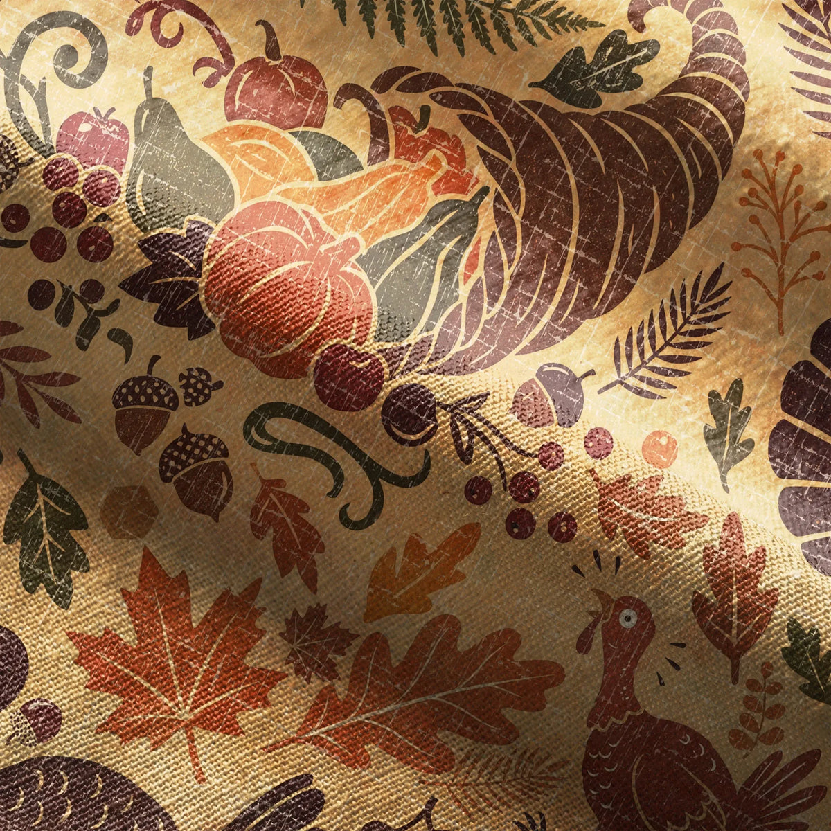 Thanksgiving women's pants, yellow, 100% cotton, leaf print