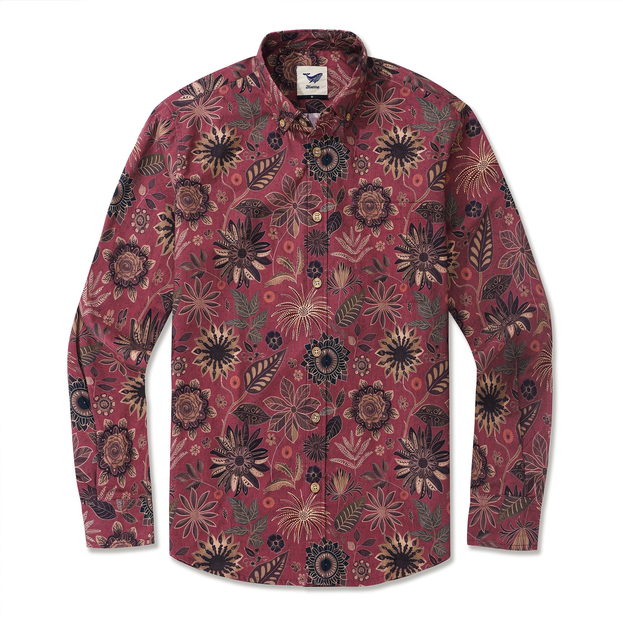 Chemise hawaïenne à manches longues pour hommes Night's Blooms 100 % coton chemise Aloha à boutons