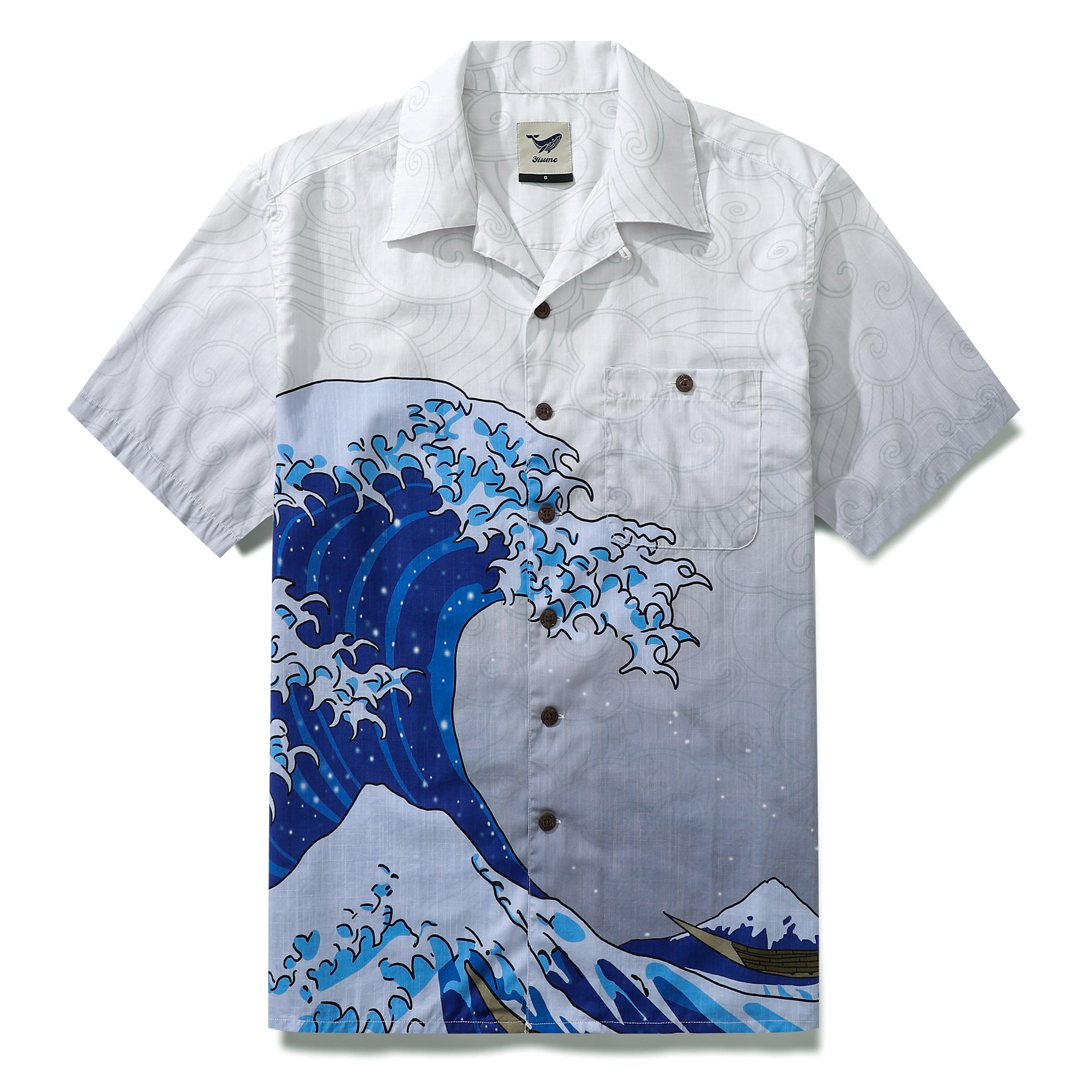 Chemise hawaïenne Wave pour hommes, chemise Aloha japonaise en coton, chemise de camp à manches courtes.