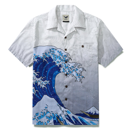 Wave Hawaiian Shirt For Men Japanese Aloha Shirt Cotton Short Sleeve Camp Shirt Japanese Ukiyo-e