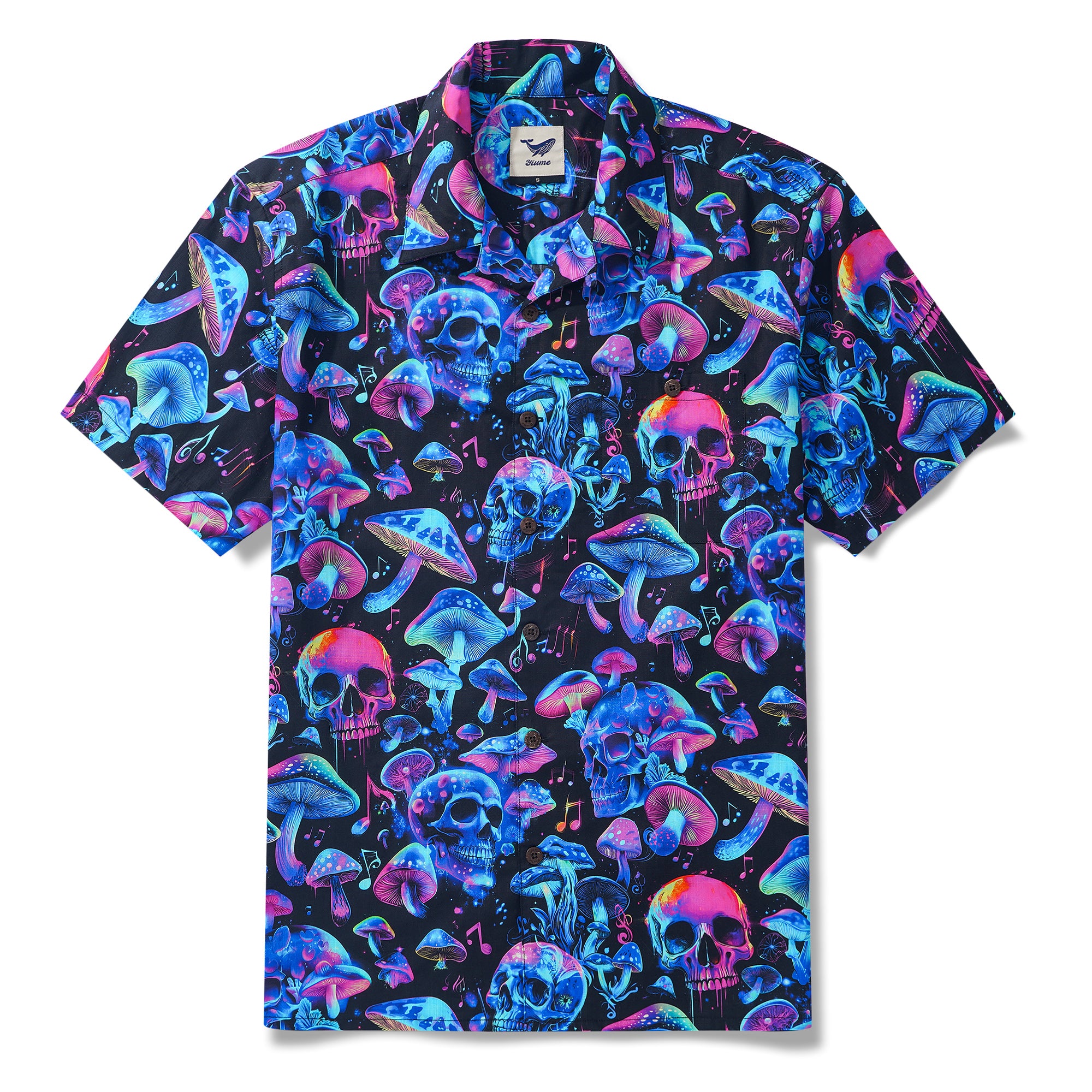Herren Hawaii-Hemd Kurzarm Camp-Kragen 100% Baumwolle Blau Aloha Psychedelischer Groove