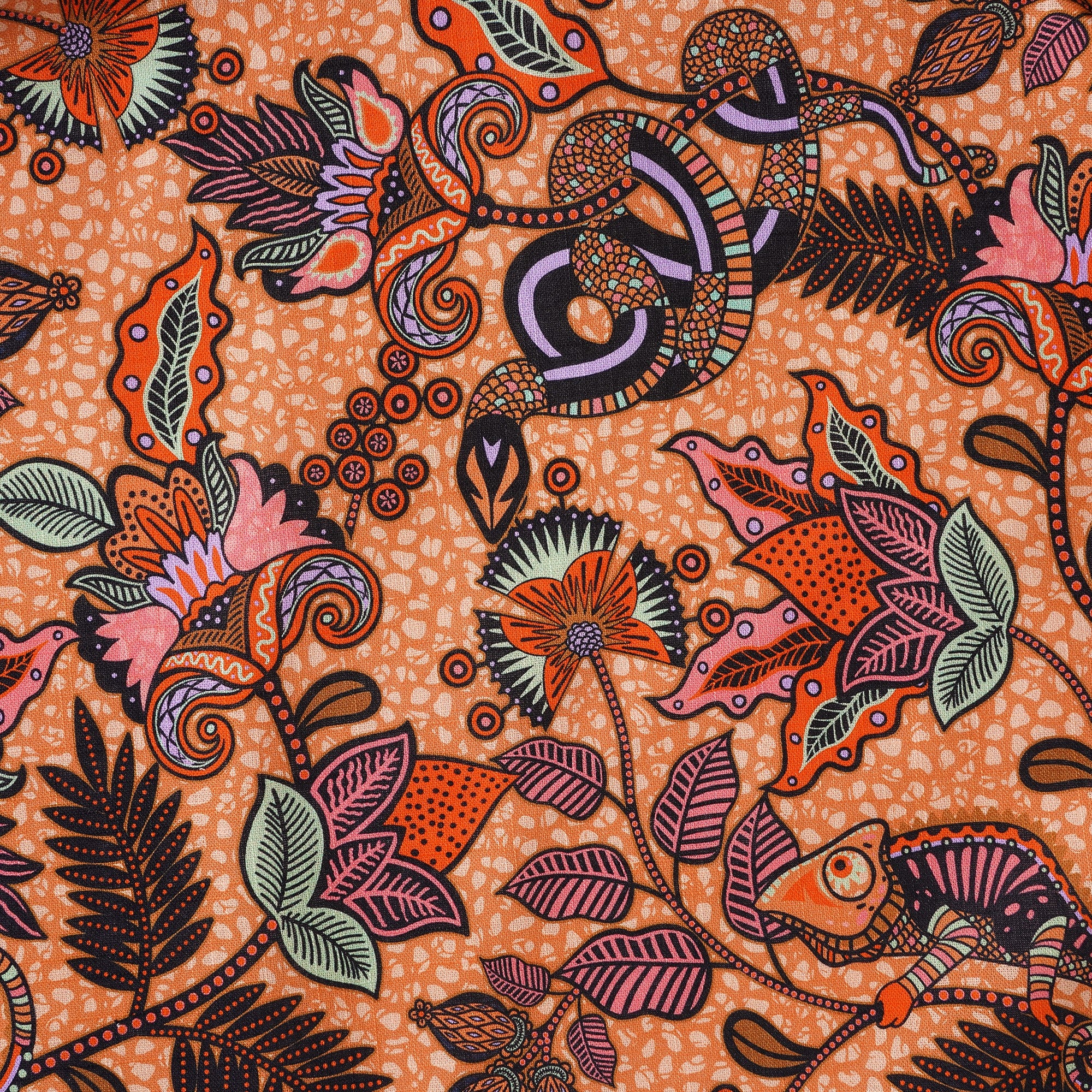 Men's Hawaiian Shirt Long Sleeve Button-down 100% Cotton Black Aloha Chameleon Ankara