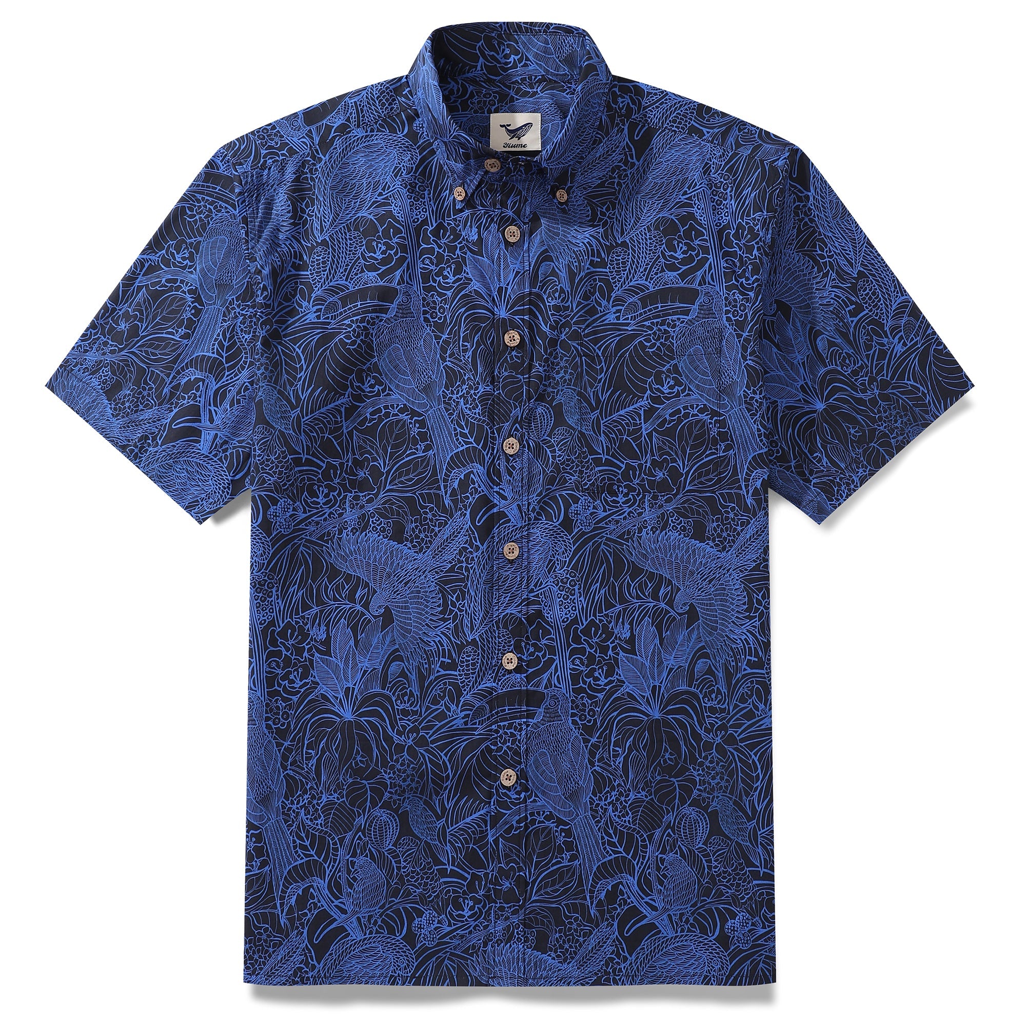 Dark Blue Tropical Hawaiian Shirt For Men Short Sleeve Button-down Shirt 100% Cotton Shirt