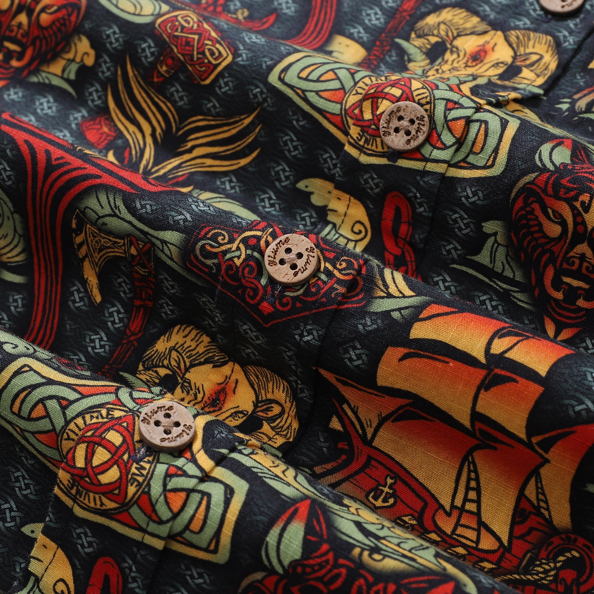 Chemise hawaïenne pour homme Viking, chemise à boutons pirate de nuit, à manches courtes en coton, chemise Aloha