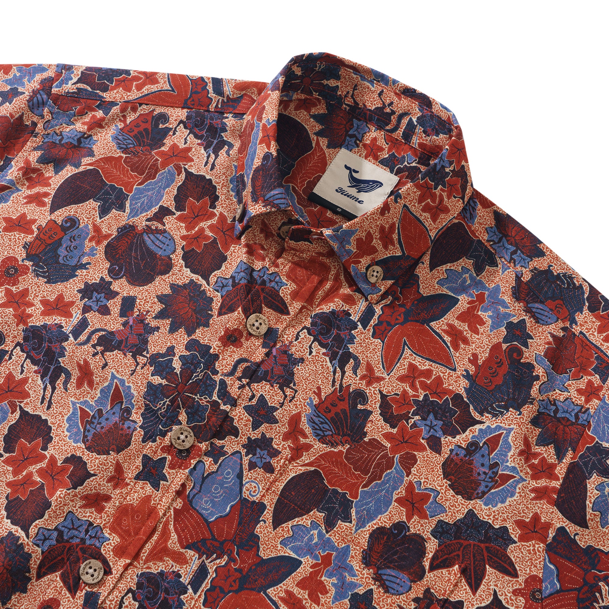 Genji vs. Taira 100% Baumwolle Herren Langarm Hemd mit Knöpfen Rot Aloha Hawaiian