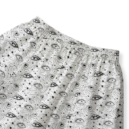 Women's skirt with eye pattern, elastic waist, cotton, white