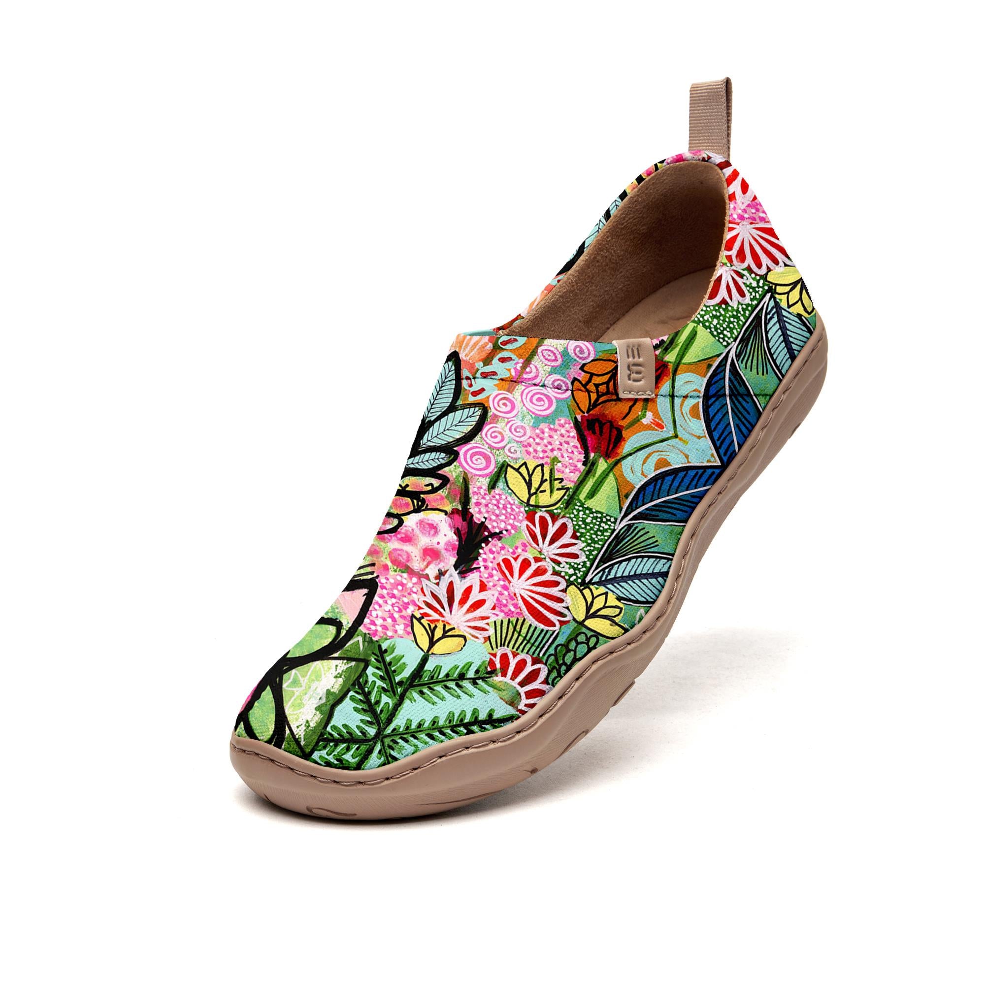 Yiume Women's Art Slip-On Casual Canvas Shoes Bloom Buzz Print Painted,100% Cotton Pink Cartoon Plants