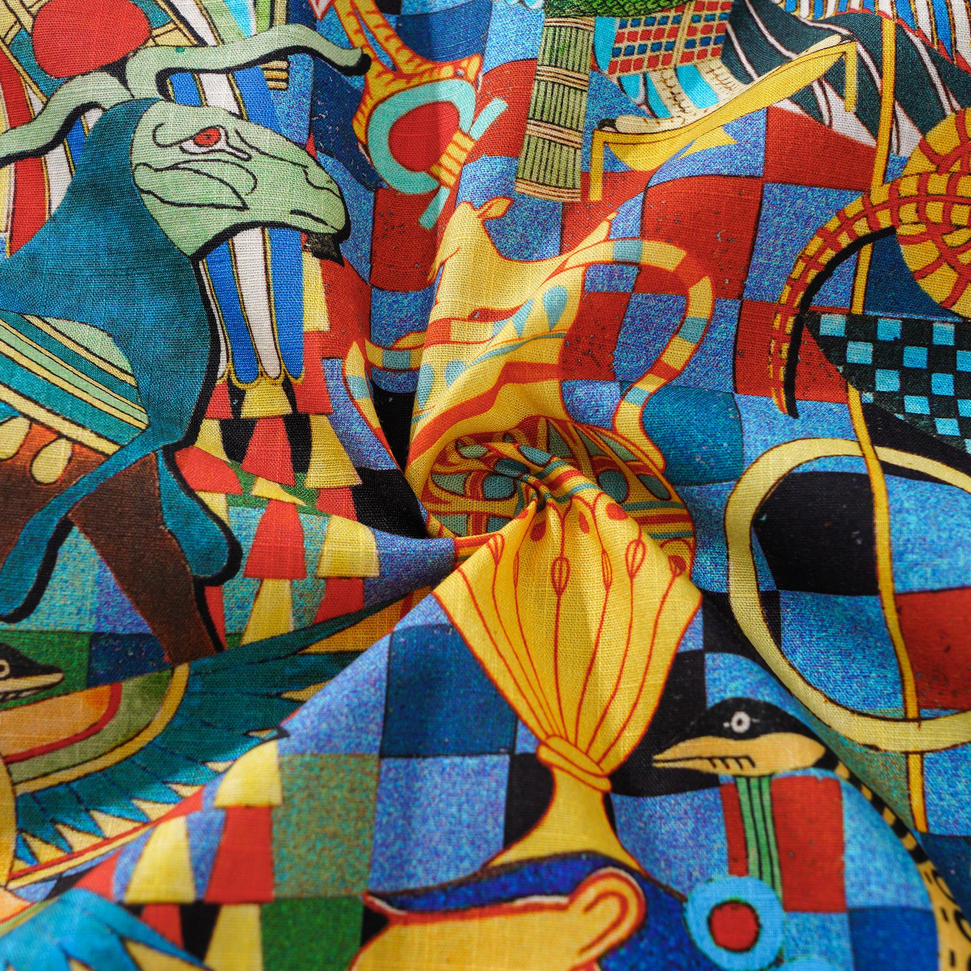 Men's Hawaiian Shirt Short Sleeve Camp Collar 100% Cotton Blue Aloha Enchanting Egypt