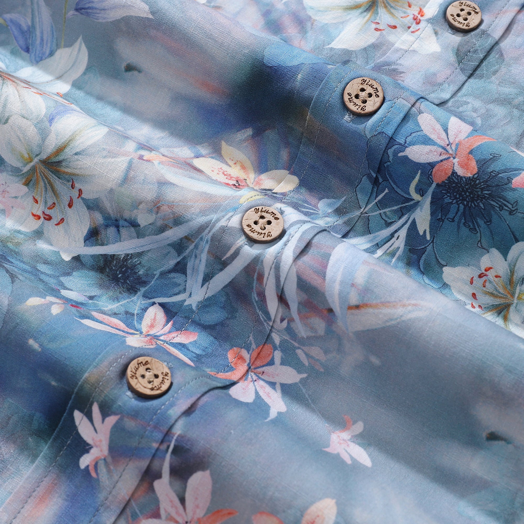 1950er Jahre Hawaiian Hemd für Männer Blumen-Button-Down-Hemd Kurzarm 100% Baumwollhemd Blumenflüschter im Nebel