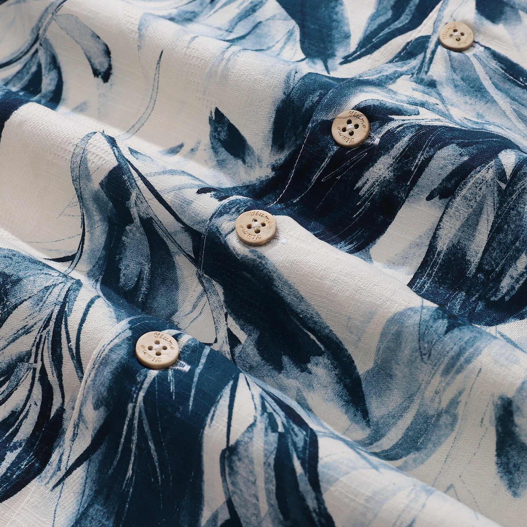 Chemise hawaïenne en soie pour homme avec impression de feuilles de bambou - Col camp, manches courtes, chemise Aloha - Soie