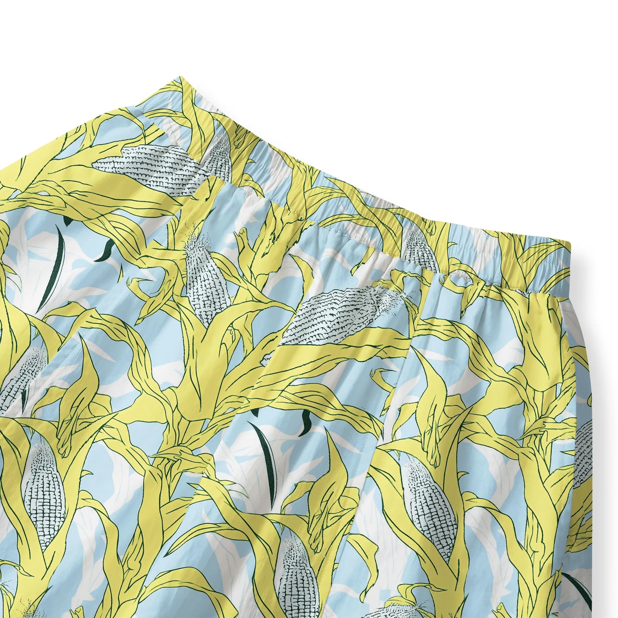 Women's cotton skirt, yellow corn leaf print, blue sky design