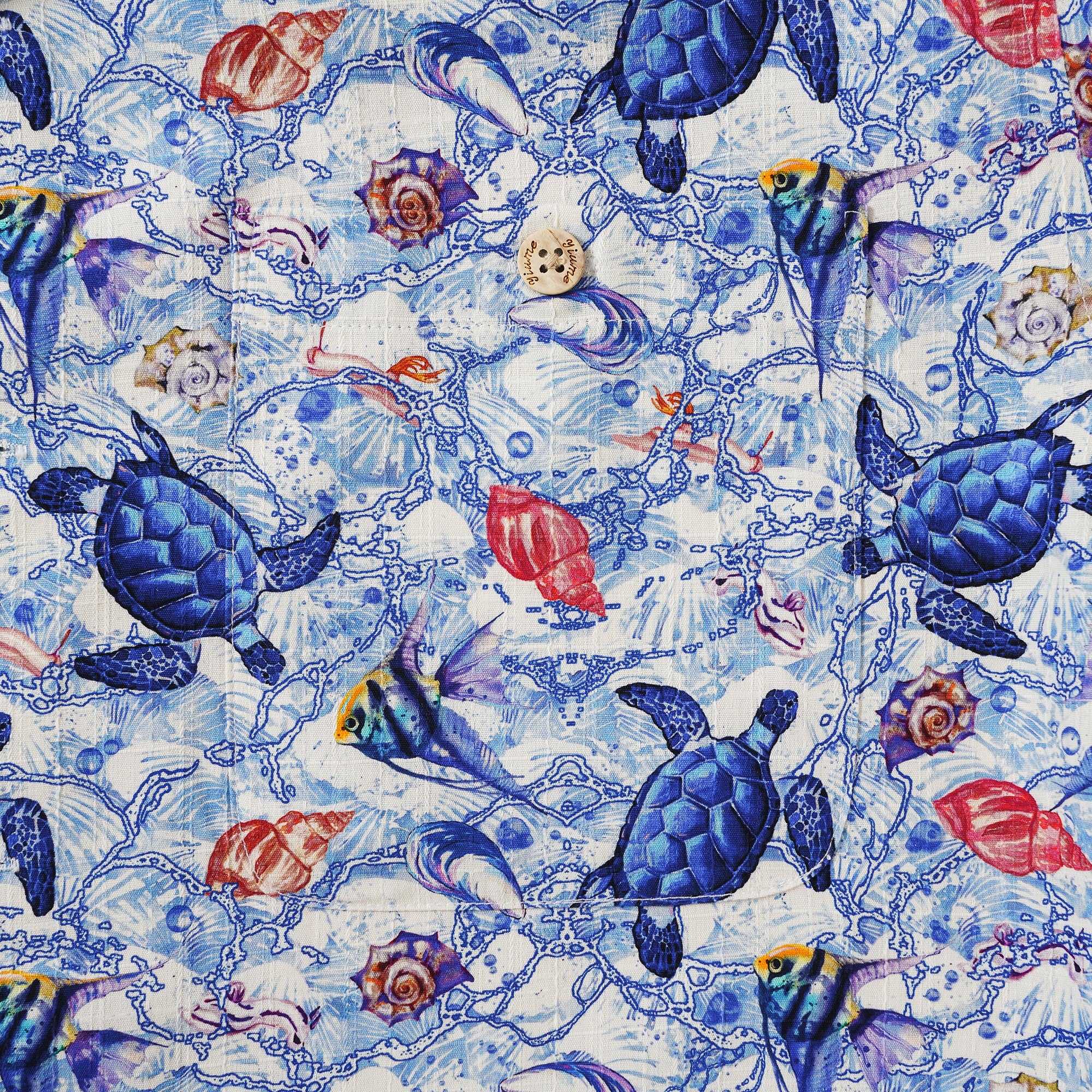 Men's Hawaiian Shirt Short Sleeve Camp Collar 100% Silk Blue Aloha A Sea Turtle's Odyssey