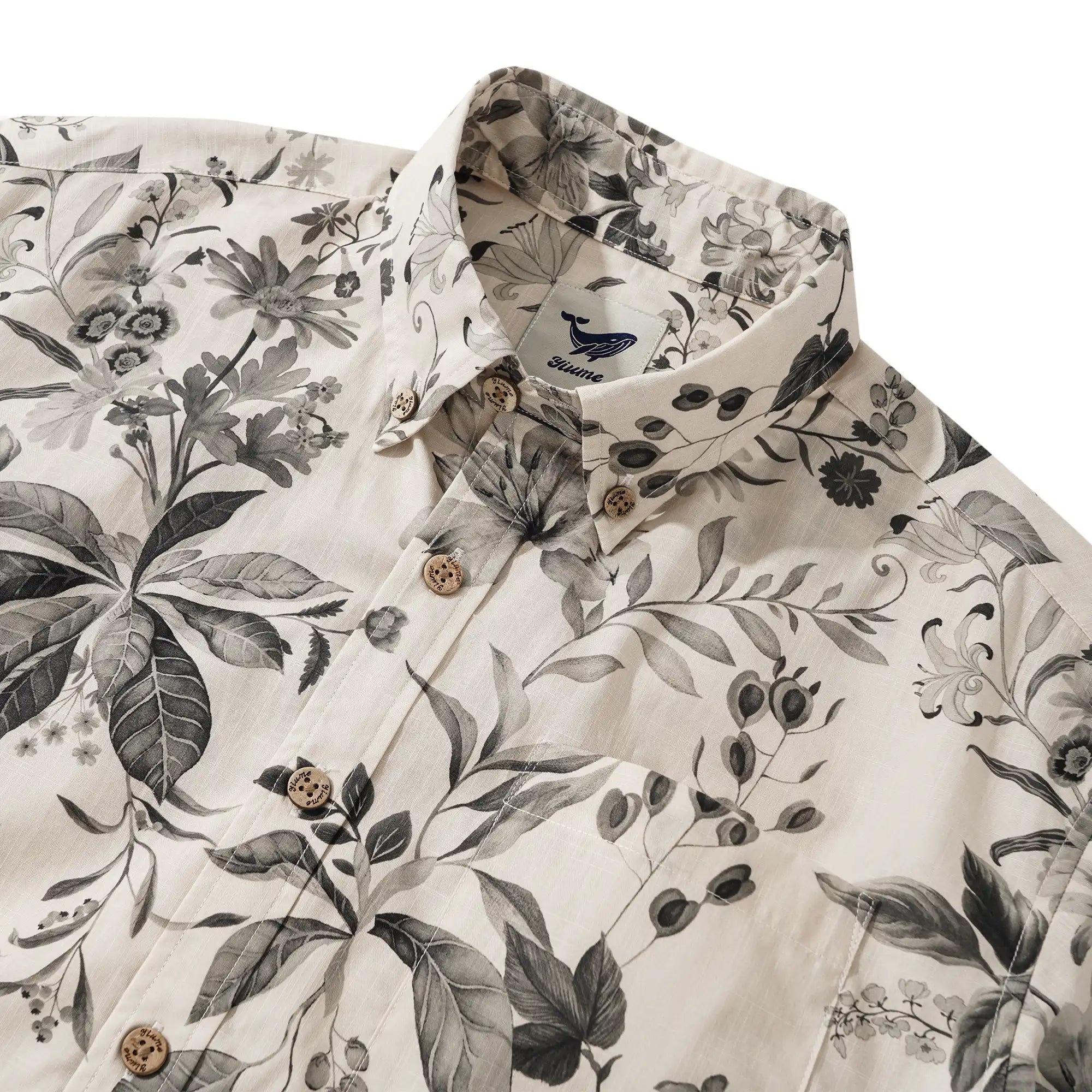 Men's Hawaiian Shirt Short Sleeve Button-down 100% Cotton Gray Aloha Vintage Countryside