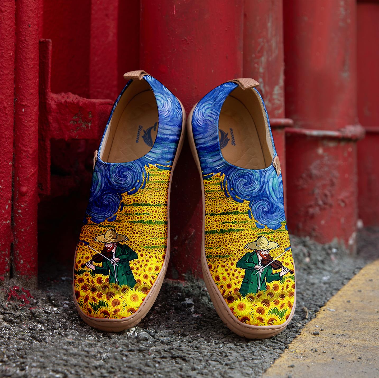 Yiume Frauenkunst ausschlüpften Schuhen bequeme atmungsaktive Strick-Freizeitschuhe, Geige van Gogh van Gogh Blues