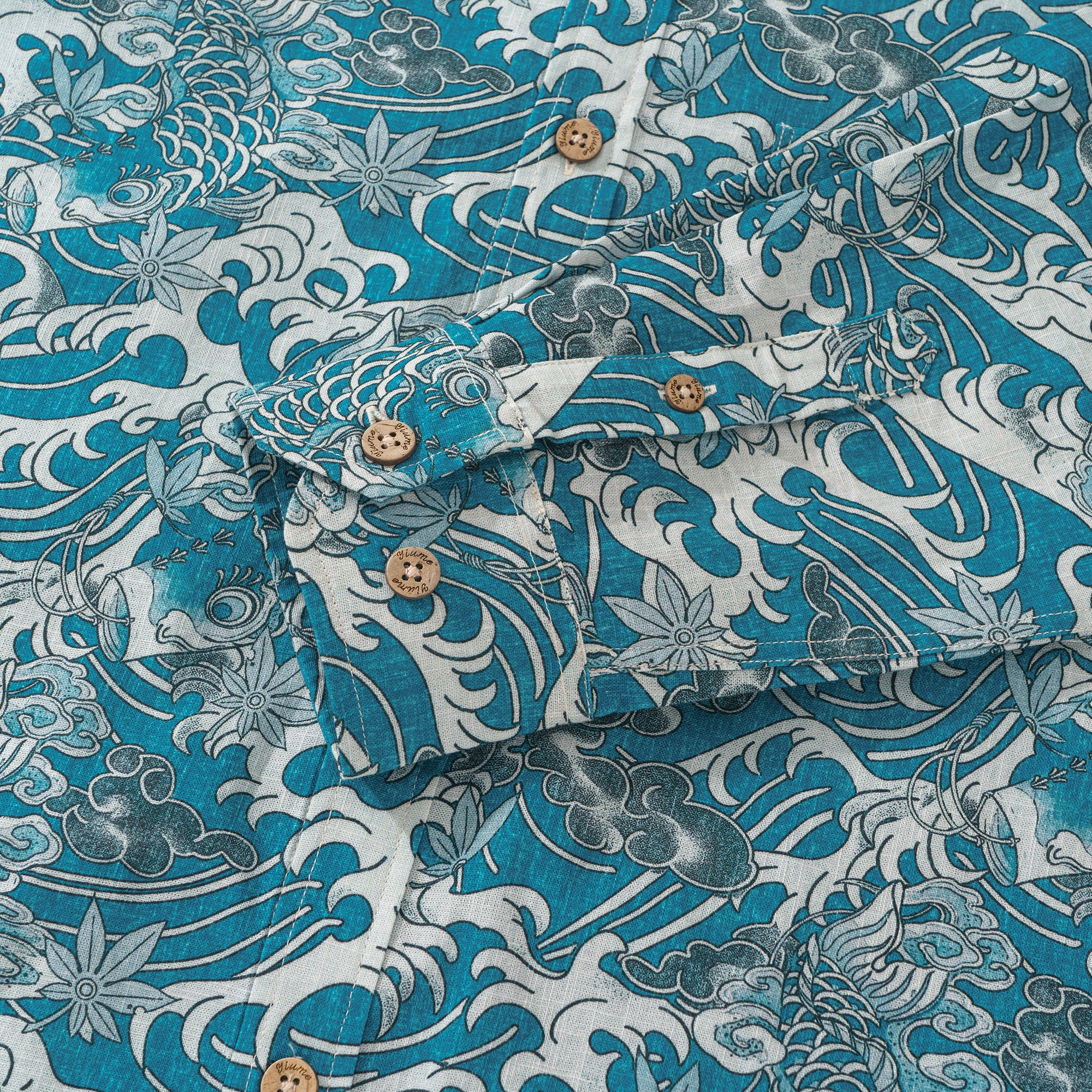 Koi Dance dans les Nuages Chemise à Manches Longues Aloha Hawaiian 100% Coton pour Hommes