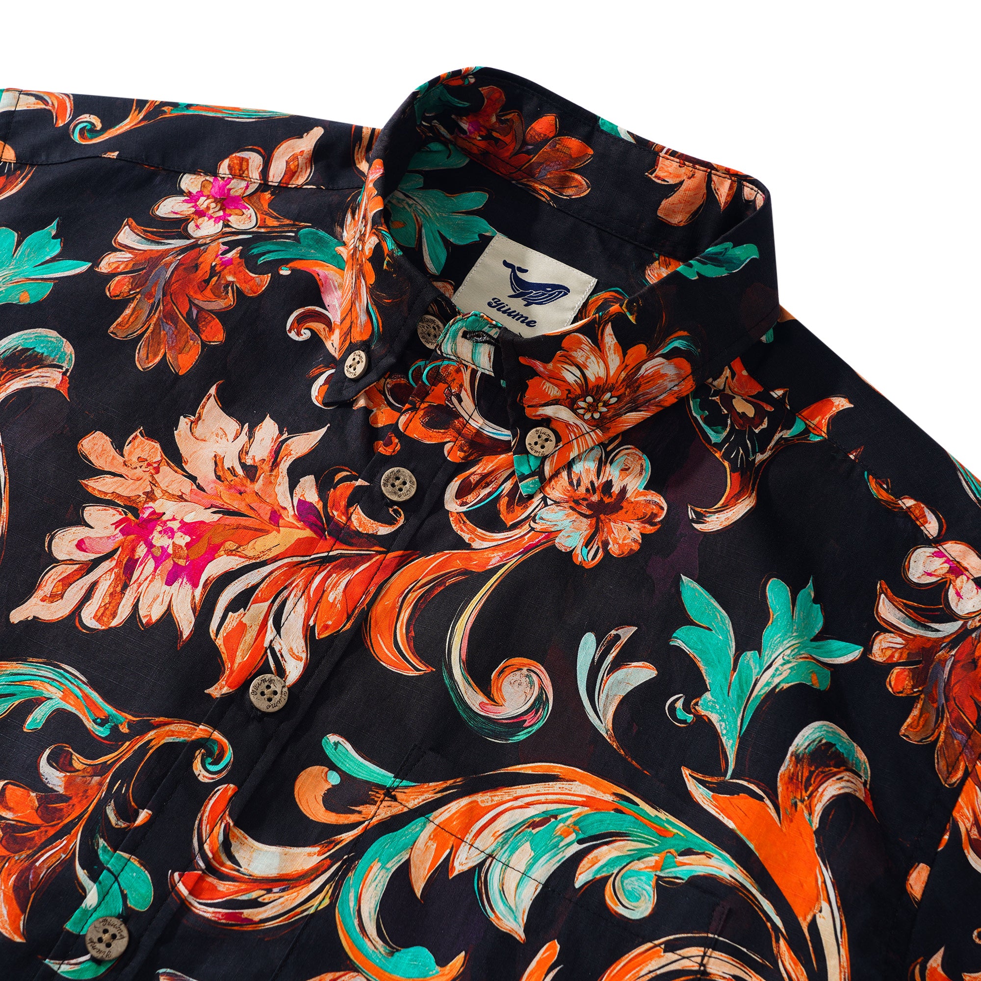 Chemise hawaïenne pour homme à manches courtes, boutonnée, 100 % coton, marron, Aloha Fleurs de Feu.