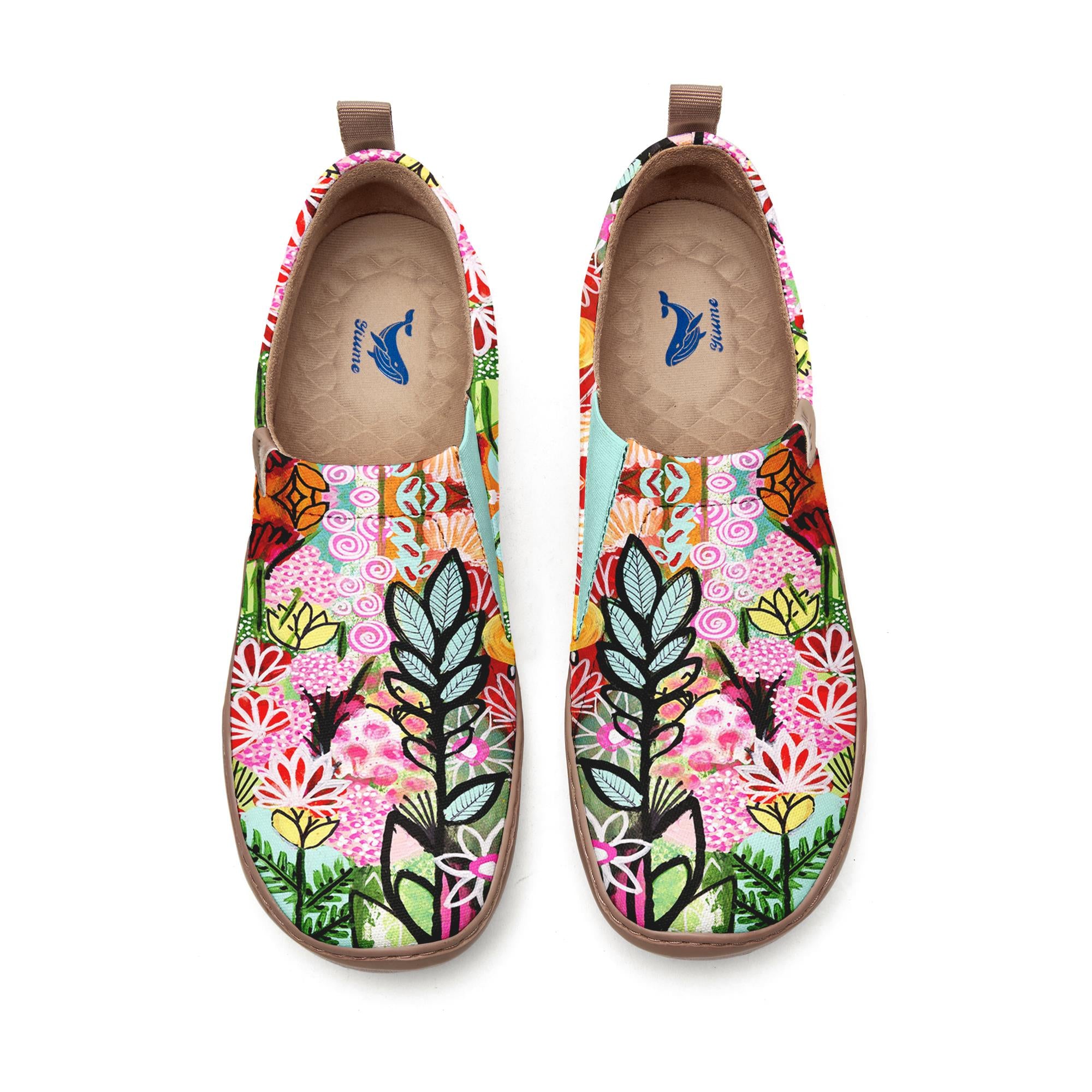 Yiume Women's Art Slip-On Casual Canvas Shoes Bloom Buzz Print Painted,100% Cotton Pink Cartoon Plants