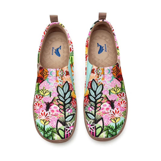 Yiume Women's Art Slip-On Casual Canvas Shoes Bloom Buzz Print Painted,100% Cotton Pink Cartoon Plants