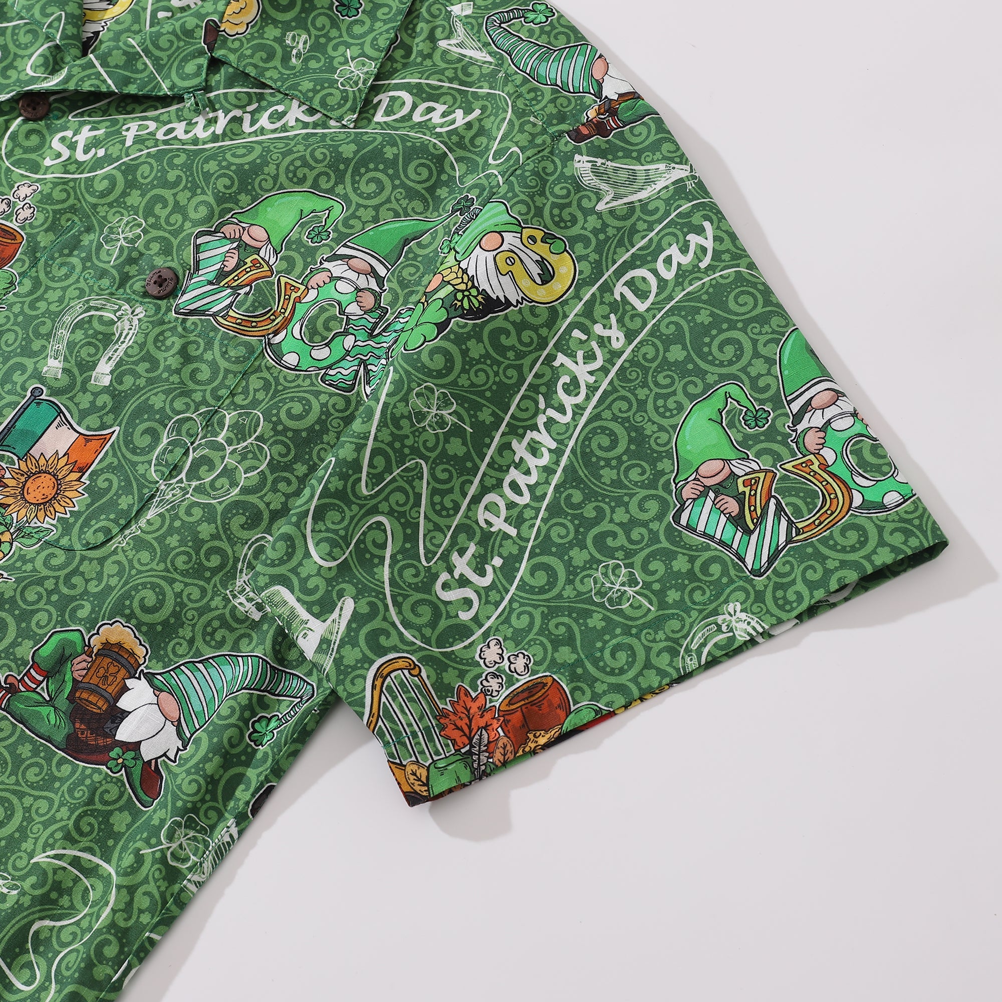 Yiume Hawaiian Shirt For Men Camp Collar 100% Cotton Irish Shirt St. Patrick's Day