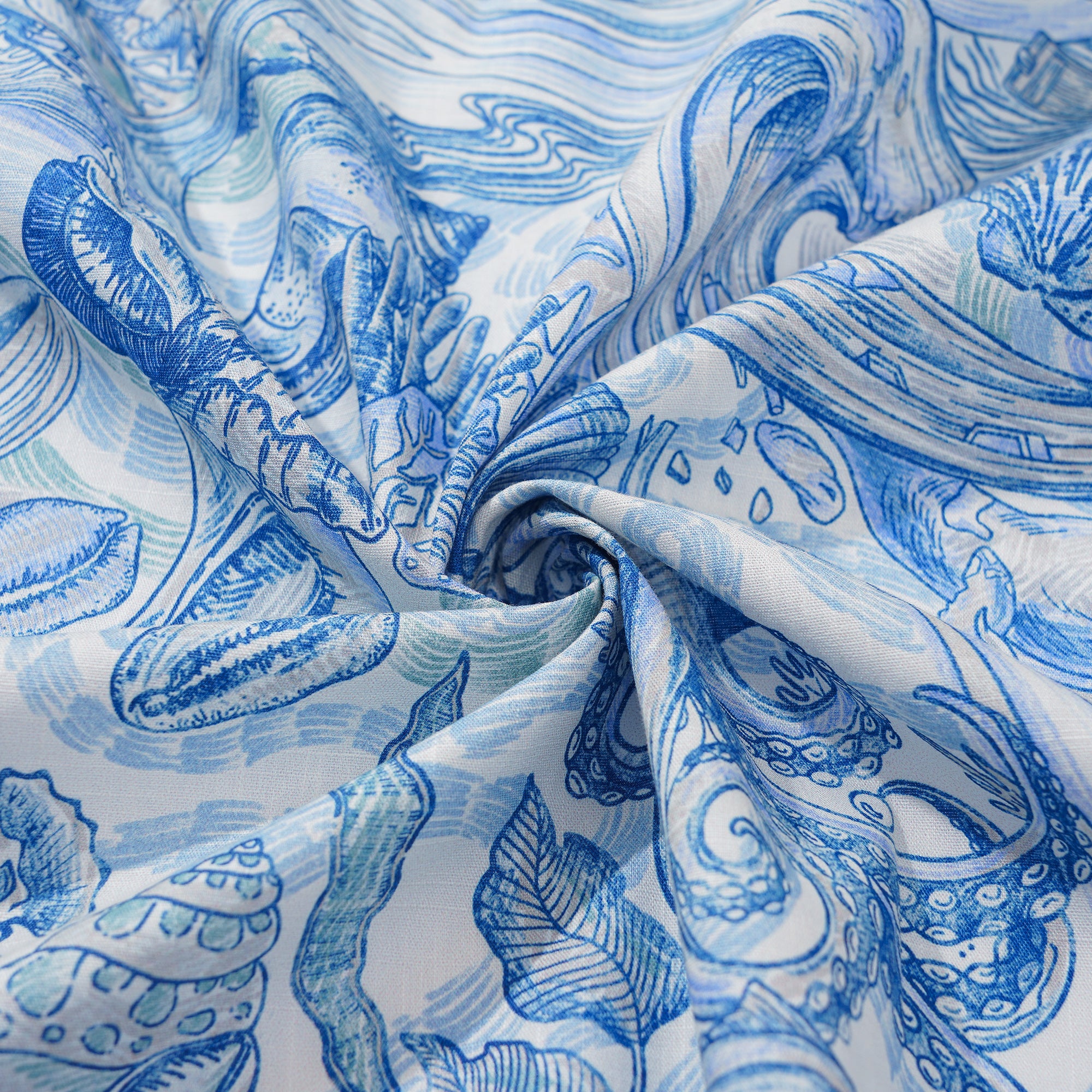 Chemise hawaïenne pour homme à manches courtes, boutonnée, 100 % coton, bleue, Aloha Rêve de l'Océan