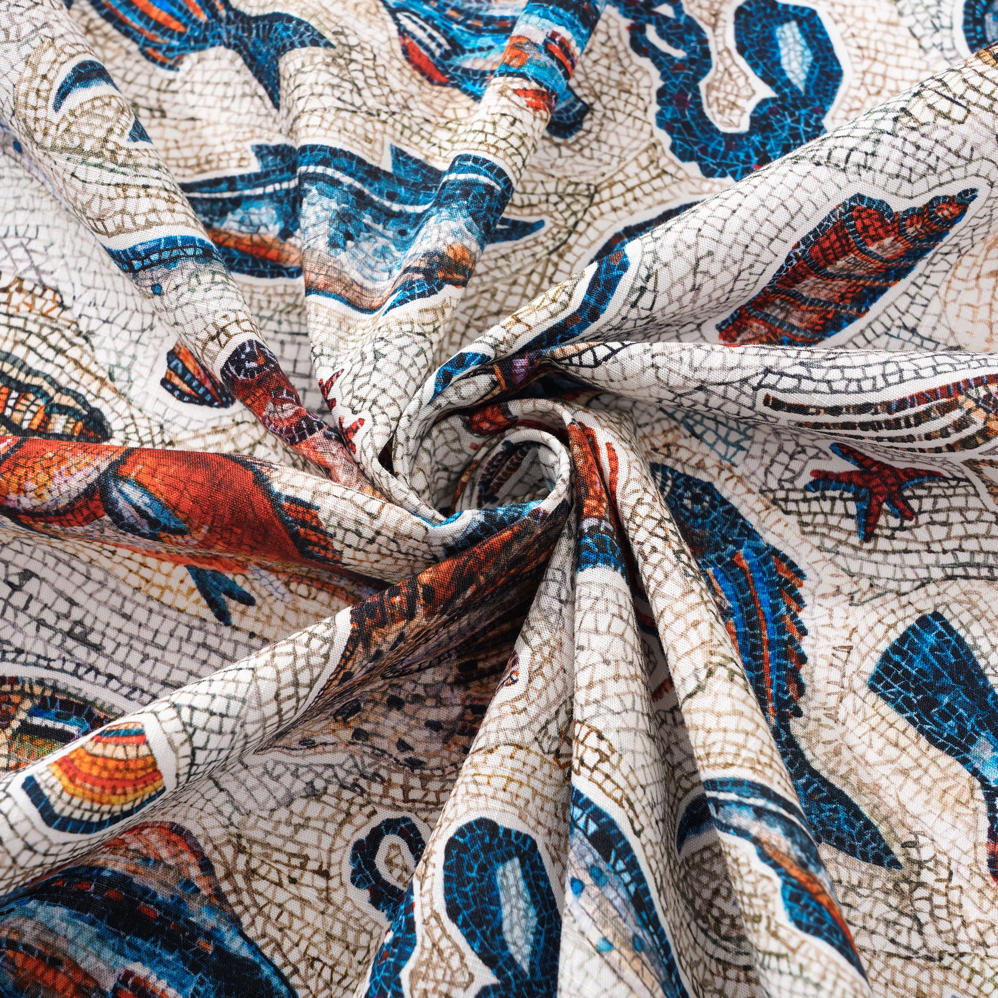 Men's Hawaiian Shirt Short Sleeve Button-down 100% Cotton Beige Aloha Seaside Mosaic