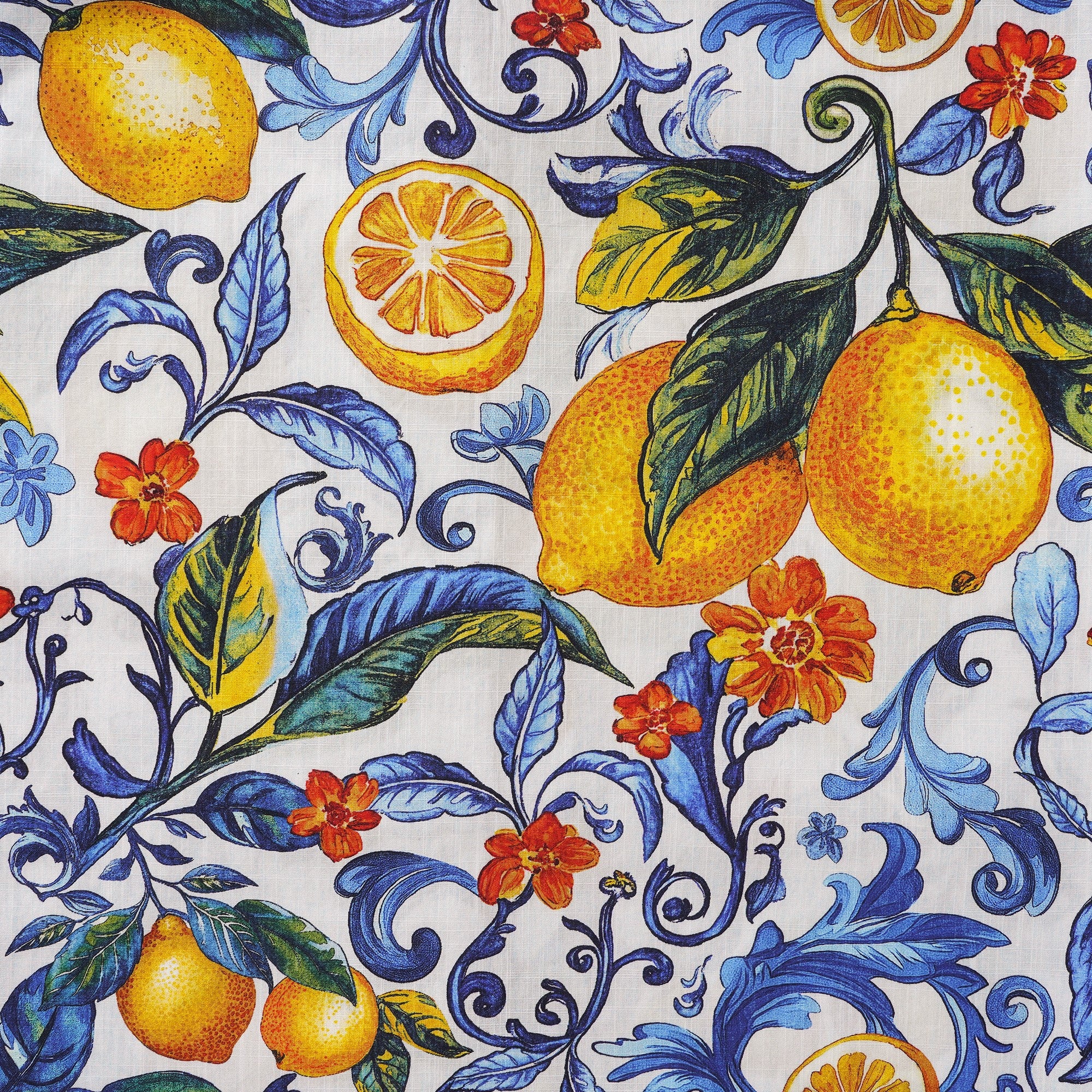 Women's Hawaiian Shirt Blue Aloha Lemon Sicily Cotton Camp Collar Short Sleeve