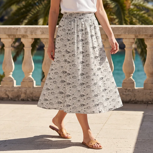 Aloha Starry Gaze Women's Skirt, elastic waist, pockets, white, cotton