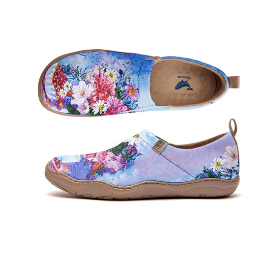 Yiume Women's Art Slip-On Casual Canvas Shoes Pink And Blue Floral Oil Print Painted,100% Cotton Seaside Sapphire
