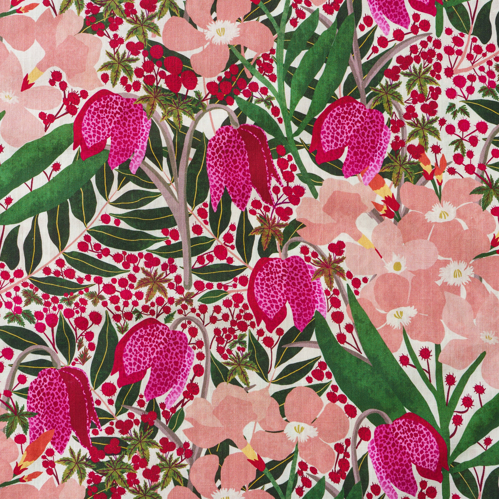 Men's Hawaiian Shirt Short Sleeve Camp Collar 100% Cotton Red Aloha Wild and Unique Flowers By Jasmine Blooms Designs