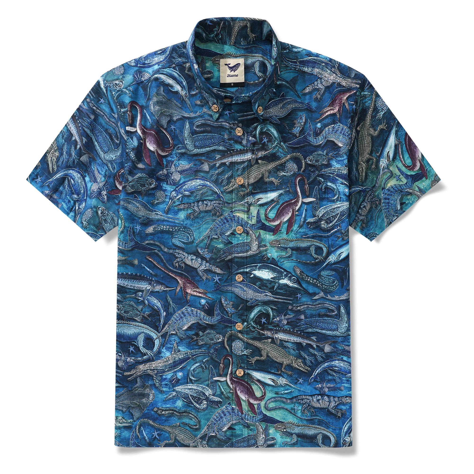 Chemise hawaïenne masculine bouton à manches courtes 100% coton bleu aloha océan rêves