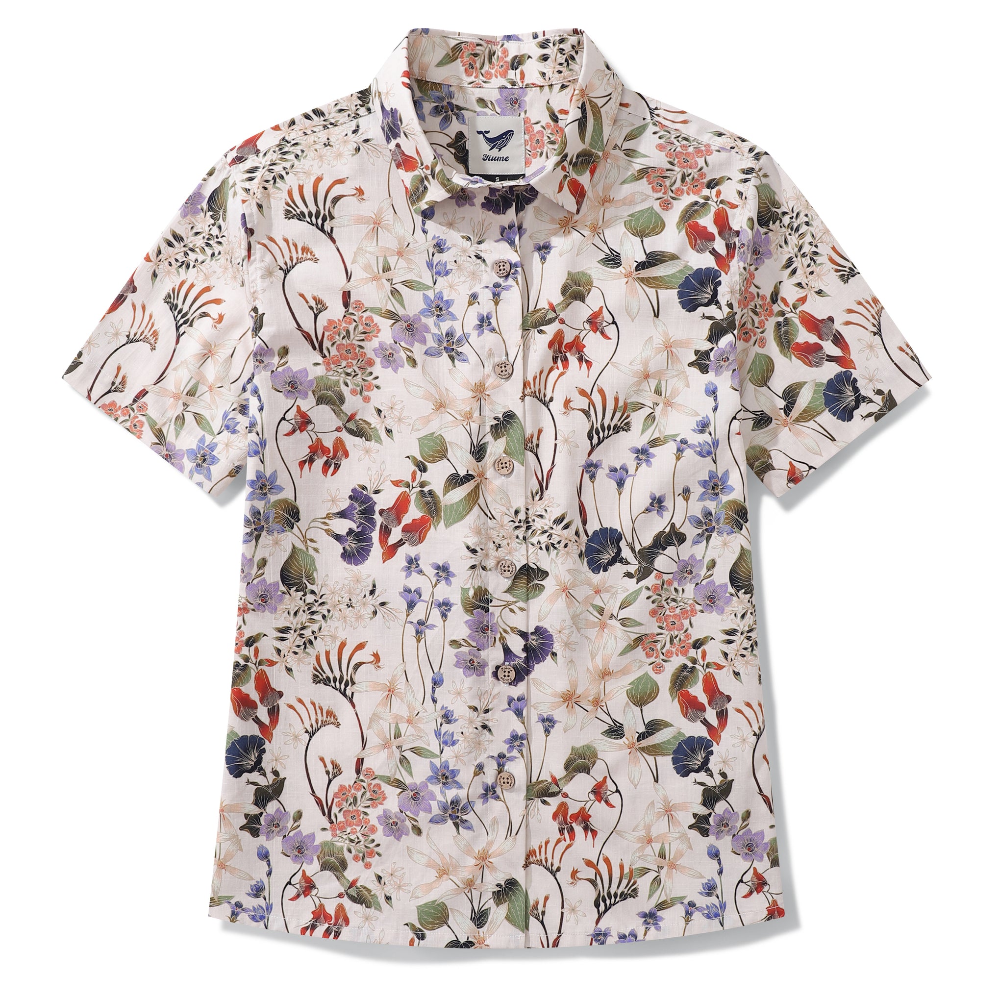 Women's Hawaiian Shirt Wildflowers By Eloise Cotton Button-up Short Sleeve Australian Wildflower By Eloise