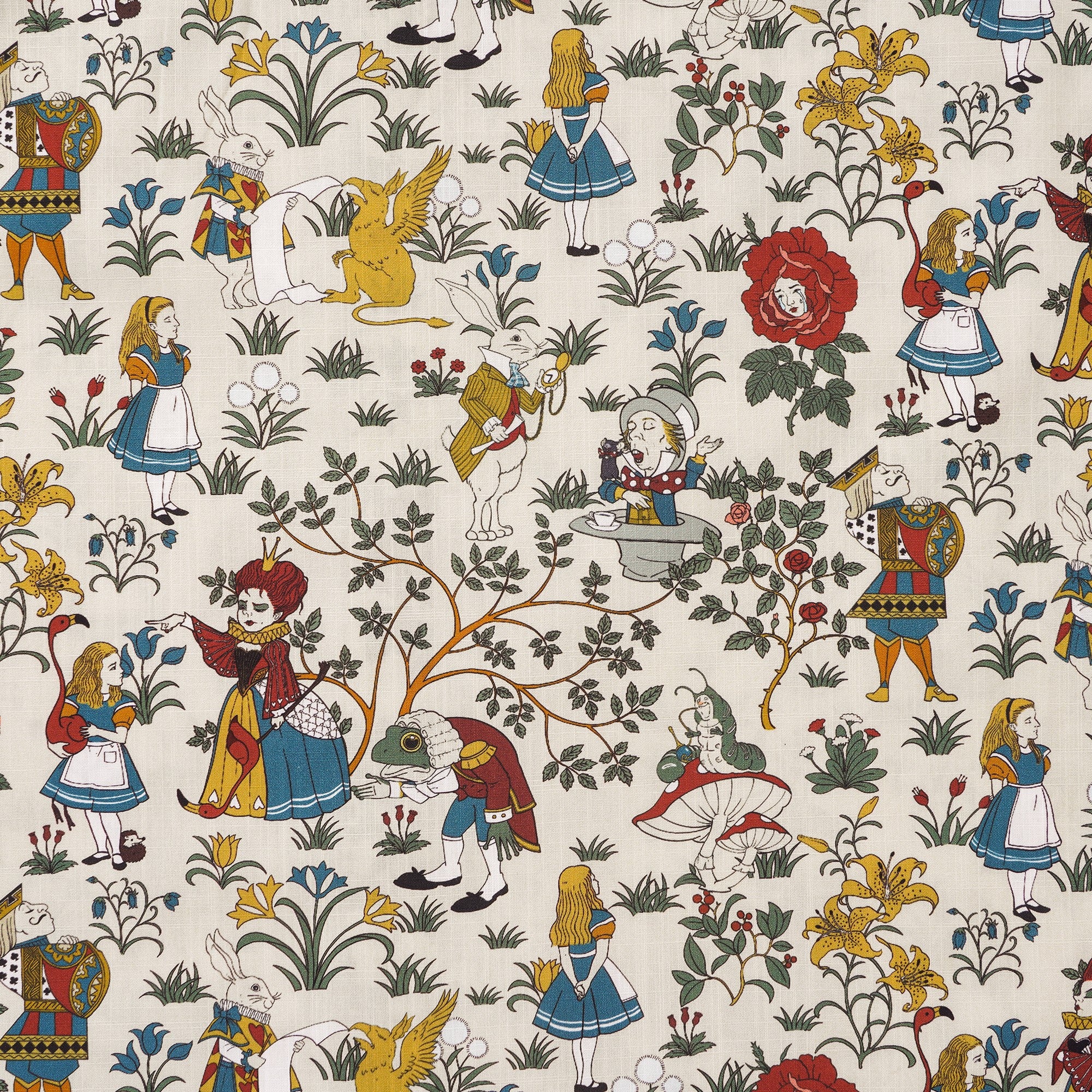 Herren-Hawaiian-Hemd Kurzärmel-Button-Down 100% Baumwoll Beige Aloha Alice's Wunderland