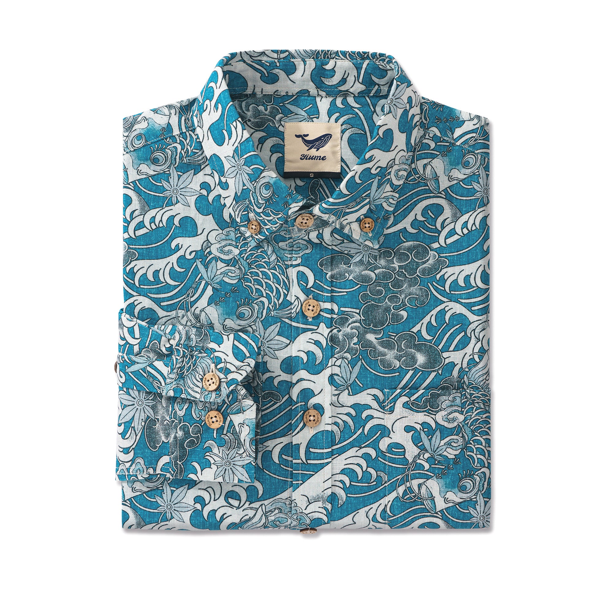 Koi Dance dans les Nuages Chemise à Manches Longues Aloha Hawaiian 100% Coton pour Hommes