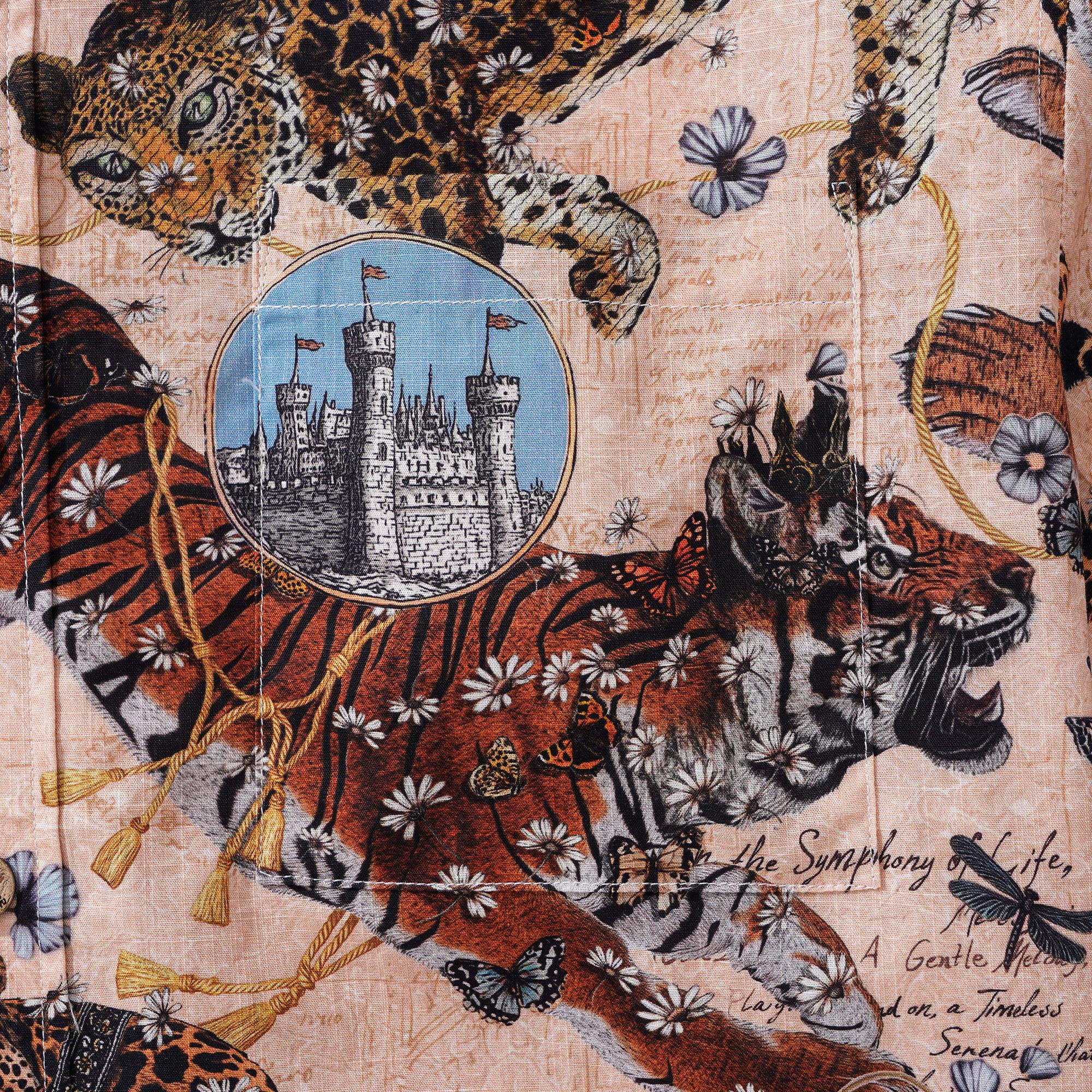 Men's Hawaiian Shirt Short Sleeve Button-down 100% Cotton Beige Aloha Wild Romance