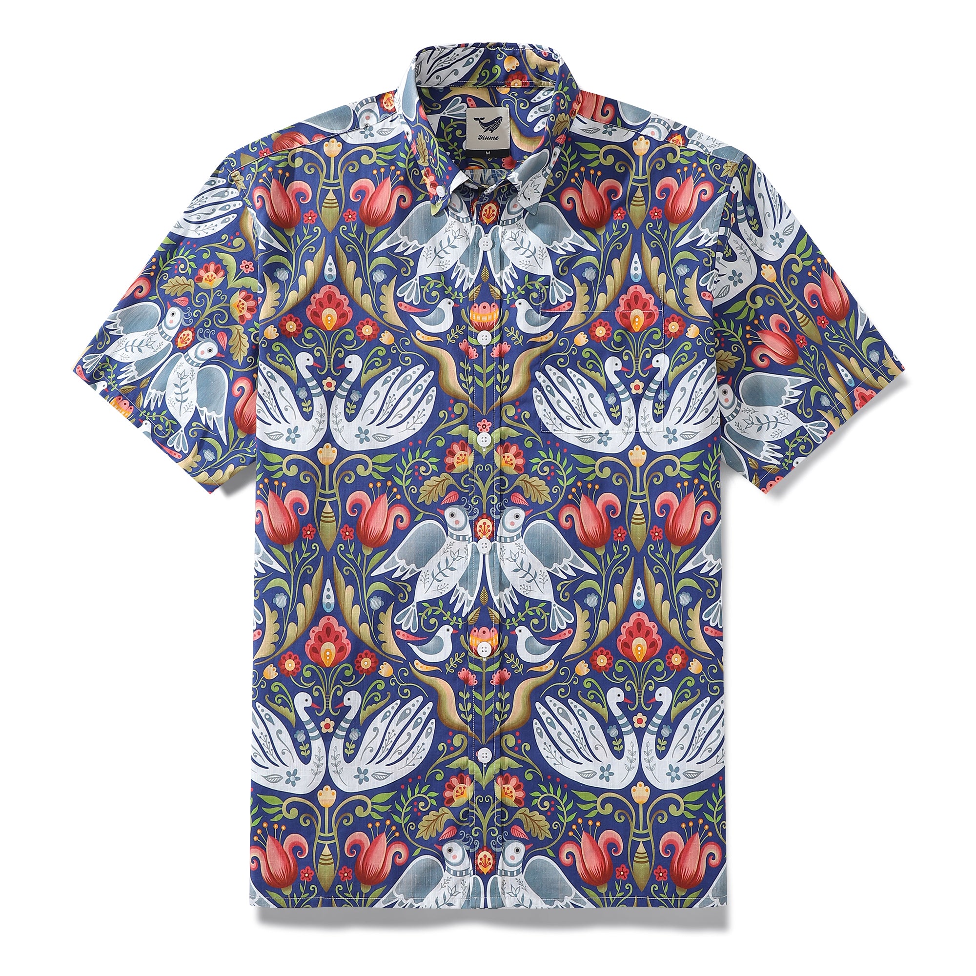 Men's Hawaiian Shirt Vintage Birds Print By Julia Madoka Cotton Button-down Short Sleeve Aloha Shirt