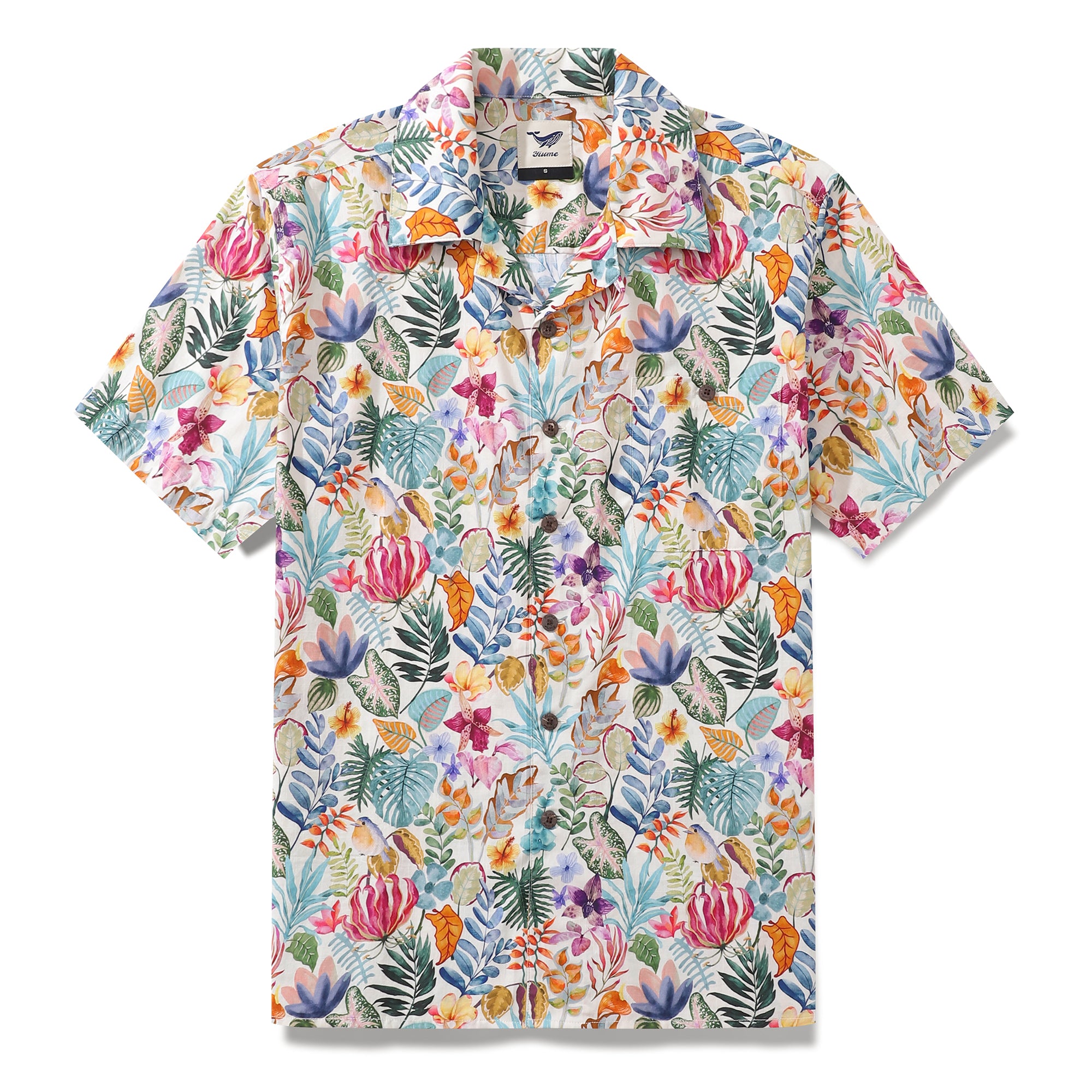 Hawaiian Shirt For Men Afternoon Garden Shirt Camp Collar 100% Cotton