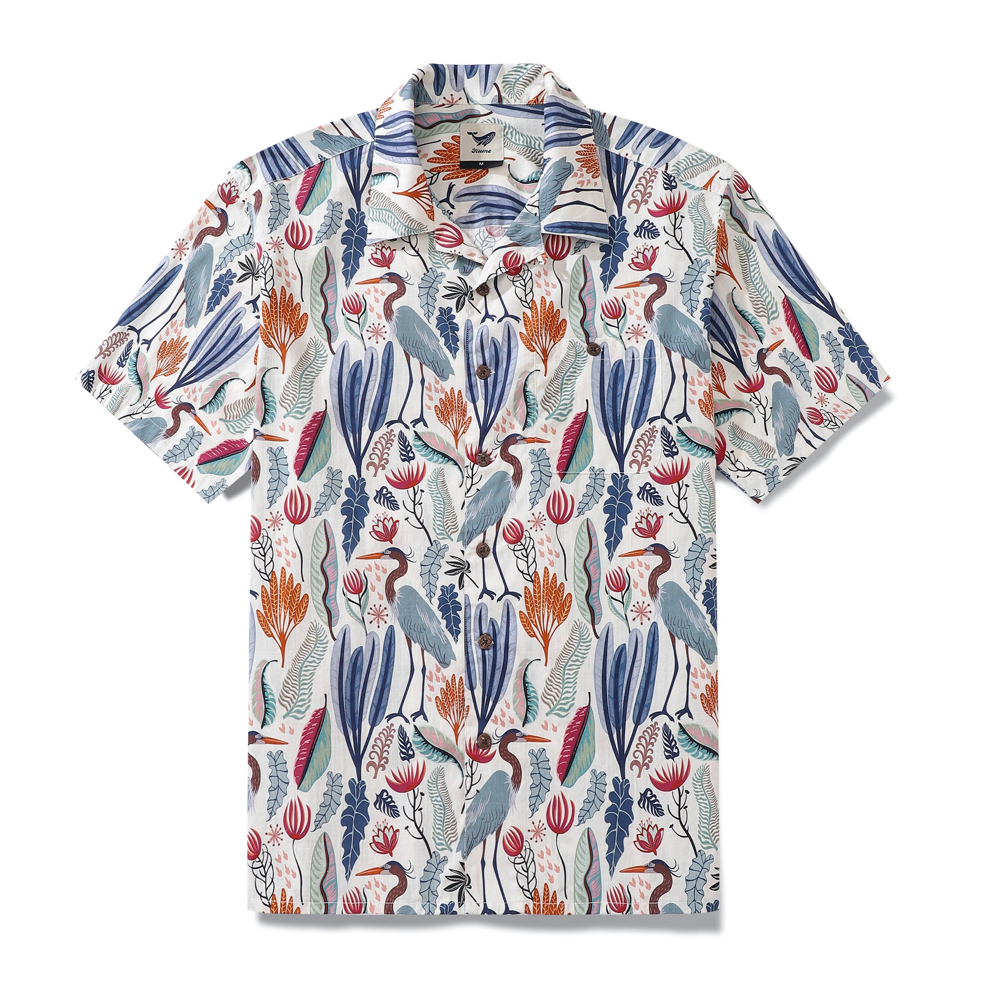 Hawaiian Shirt For Men Heron and Plants By Nina Leth Shirt Camp Collar 100% Cotton
