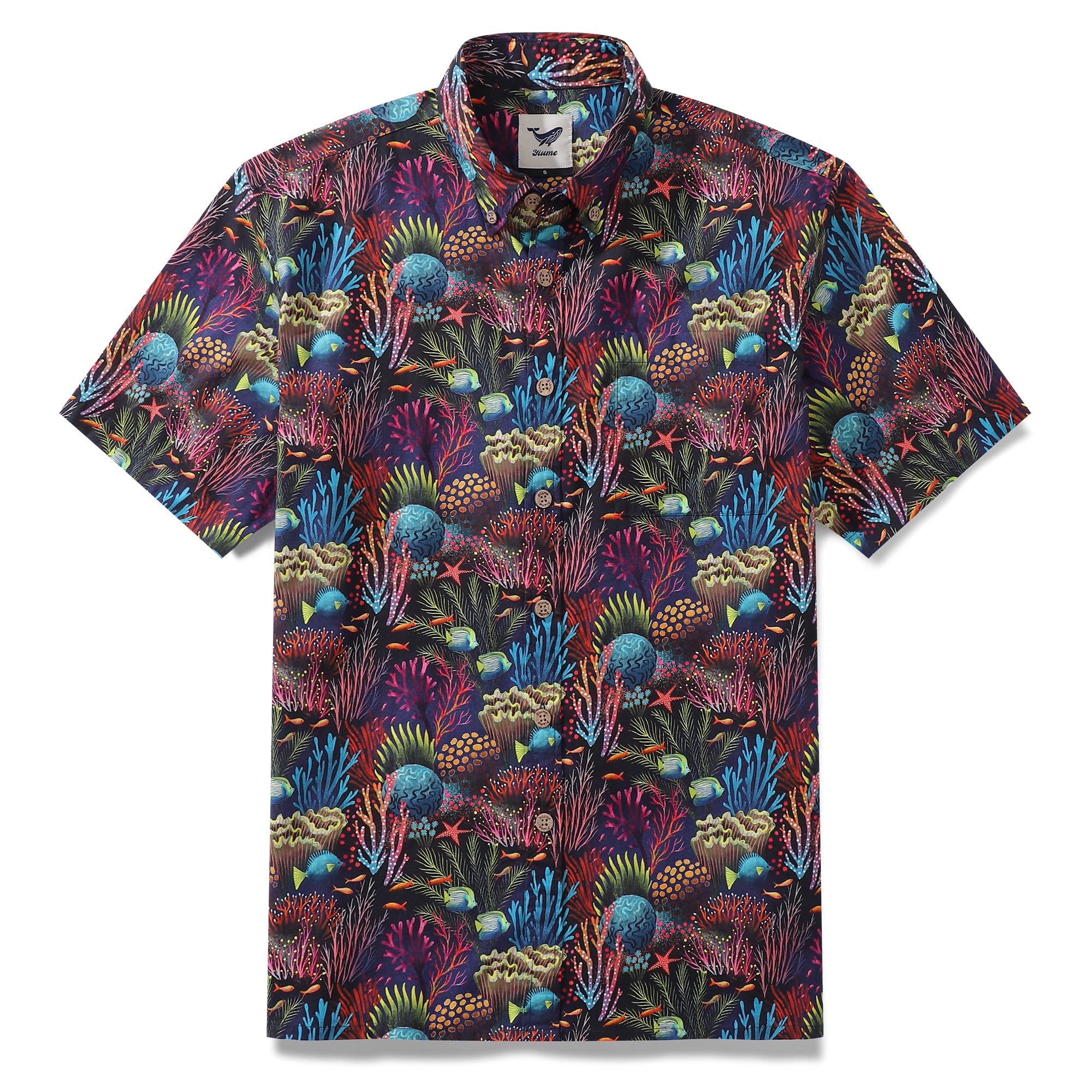 Mens Hawaiian Shirt Magical World Coral Reef Short Sleeve Cotton Beach Shirts for Men 3XL