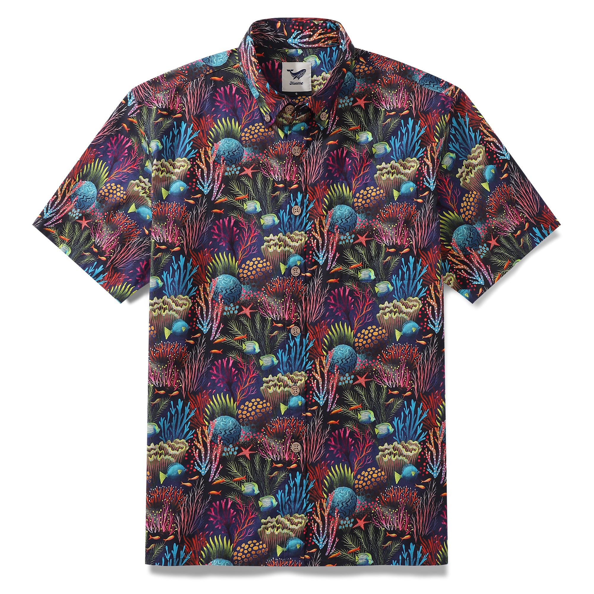 Chemise hawaïenne pour homme à manches courtes, chemise de poisson, chemise en coton de récif corallien pour la plage.