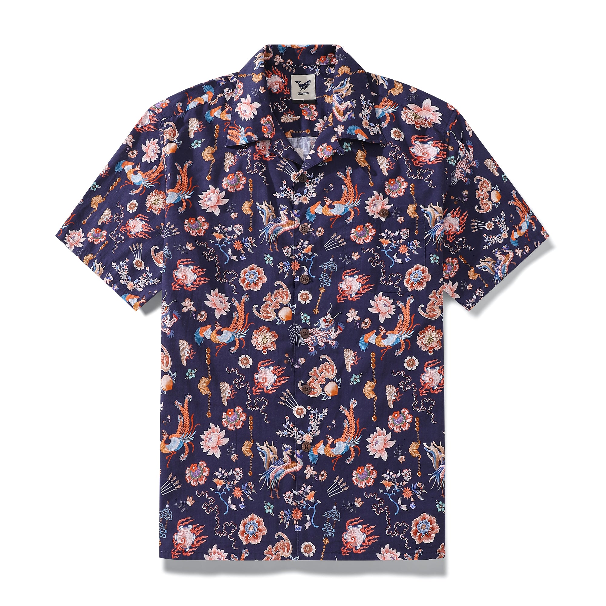 Men's Hawaiian Shirt Chinese Elements Print Cotton Button-down Short Sleeve Aloha Shirt