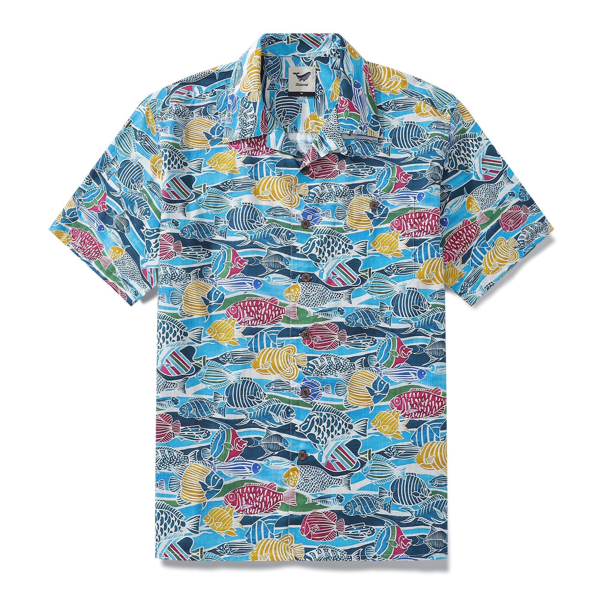 Hawaiian Shirt For Men Colored Fish Shirt Camp Collar 100% Cotton