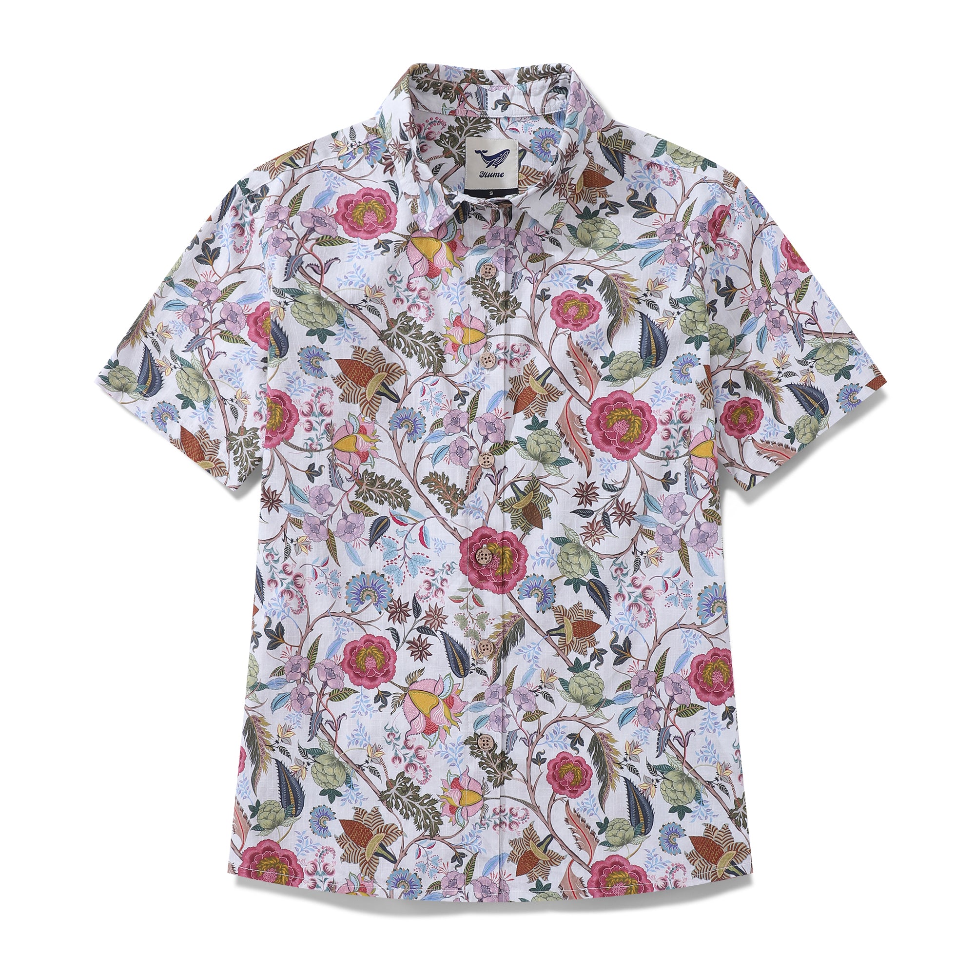 Women's Hawaiian Shirt Chintz Spring Colors Print By Christina Brimage Cotton Button-down Short Sleeve
