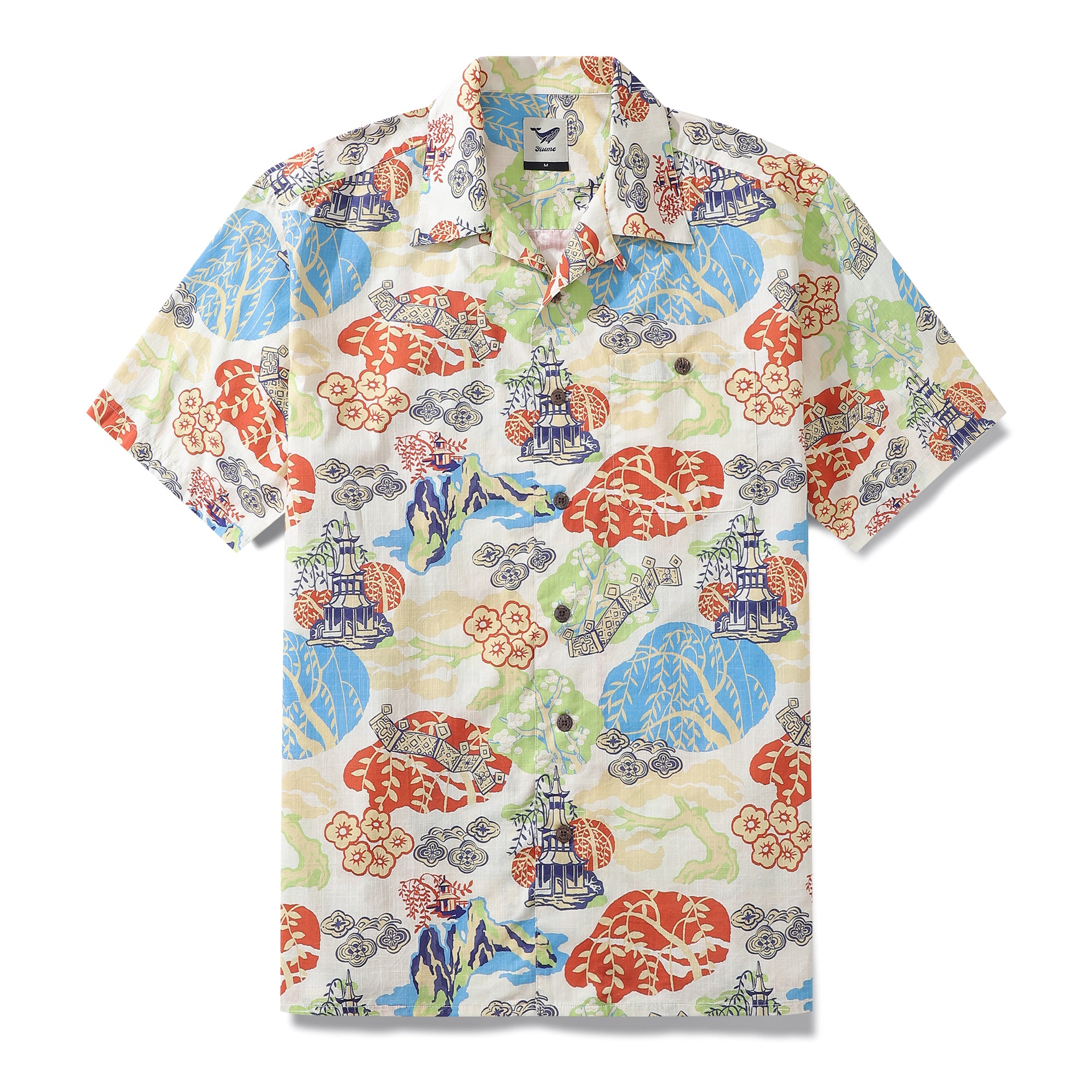 Hawaiian Shirt For Men Amusement Park Shirt Camp Collar 100% Cotton