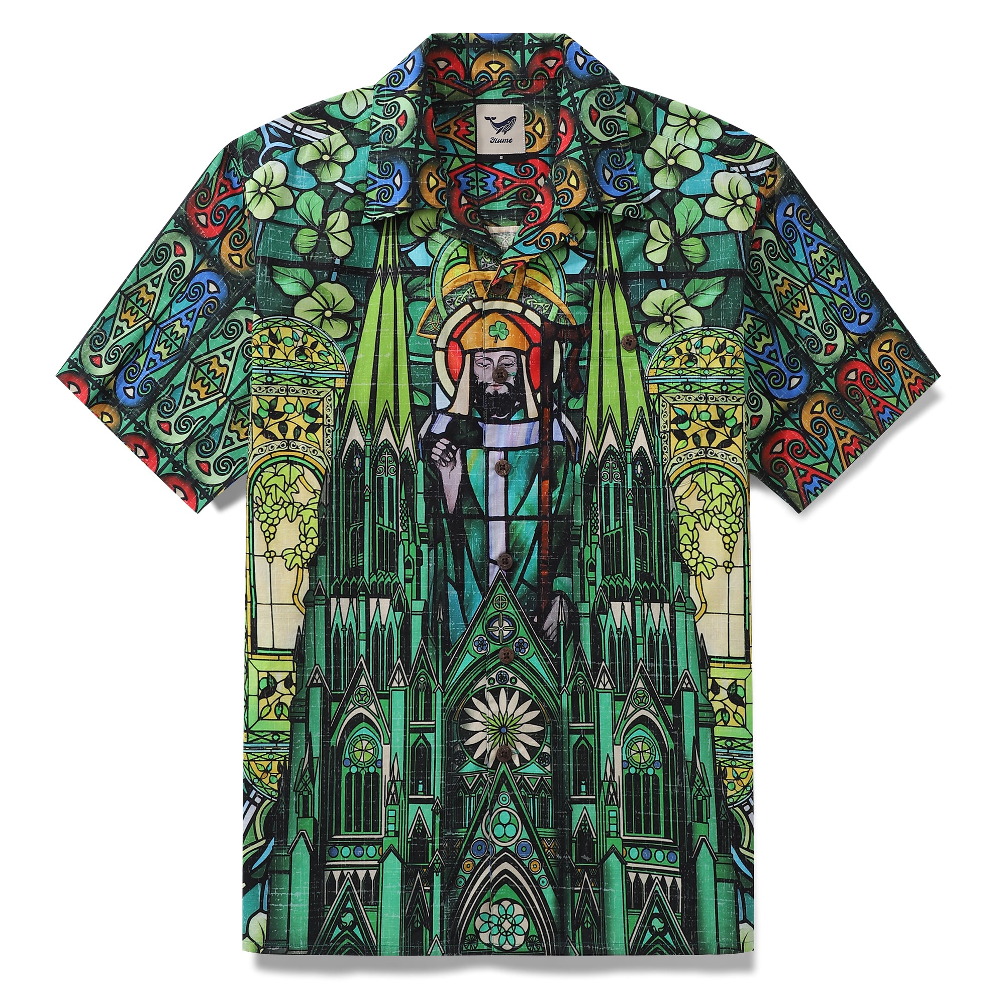 ST. Patrick's Day 1950s Vintage Hawaiian Shirt For Men St. Patrick's Church Shirt Camp Collar 100% Cotton