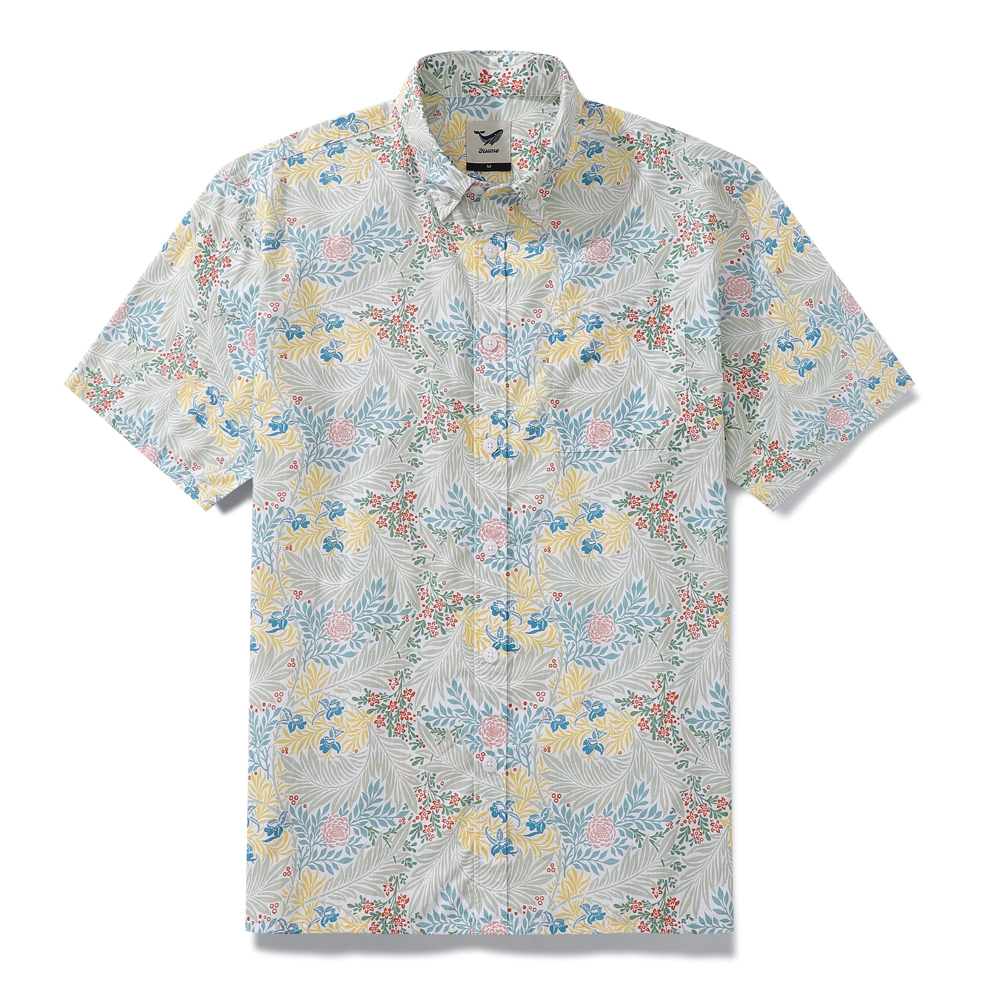 Men's Hawaiian Shirt Flying Swallow Grass Print Cotton Button-down Short Sleeve Aloha Shirt