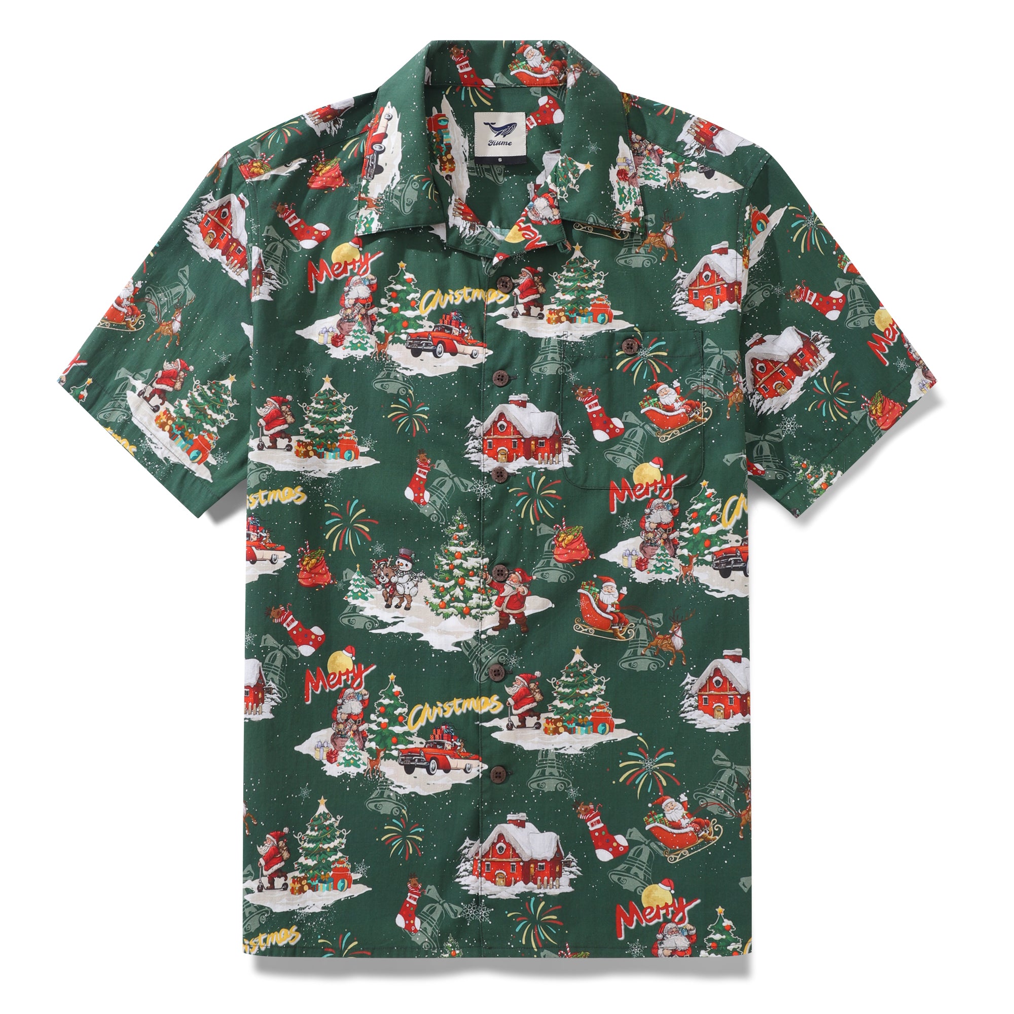Men's Hawaiian Shirt A Christmas Eve Snow Print Cotton Camp collar Short Sleeve Aloha Shirt