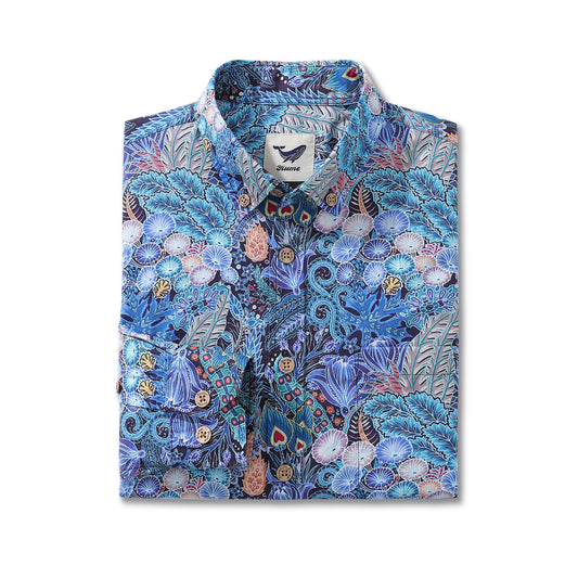 Herren Hawaii-Hemd mit Blumenmuster Serie 2 Druck Baumwolle Knopf-down Langarm Aloha-Hemd